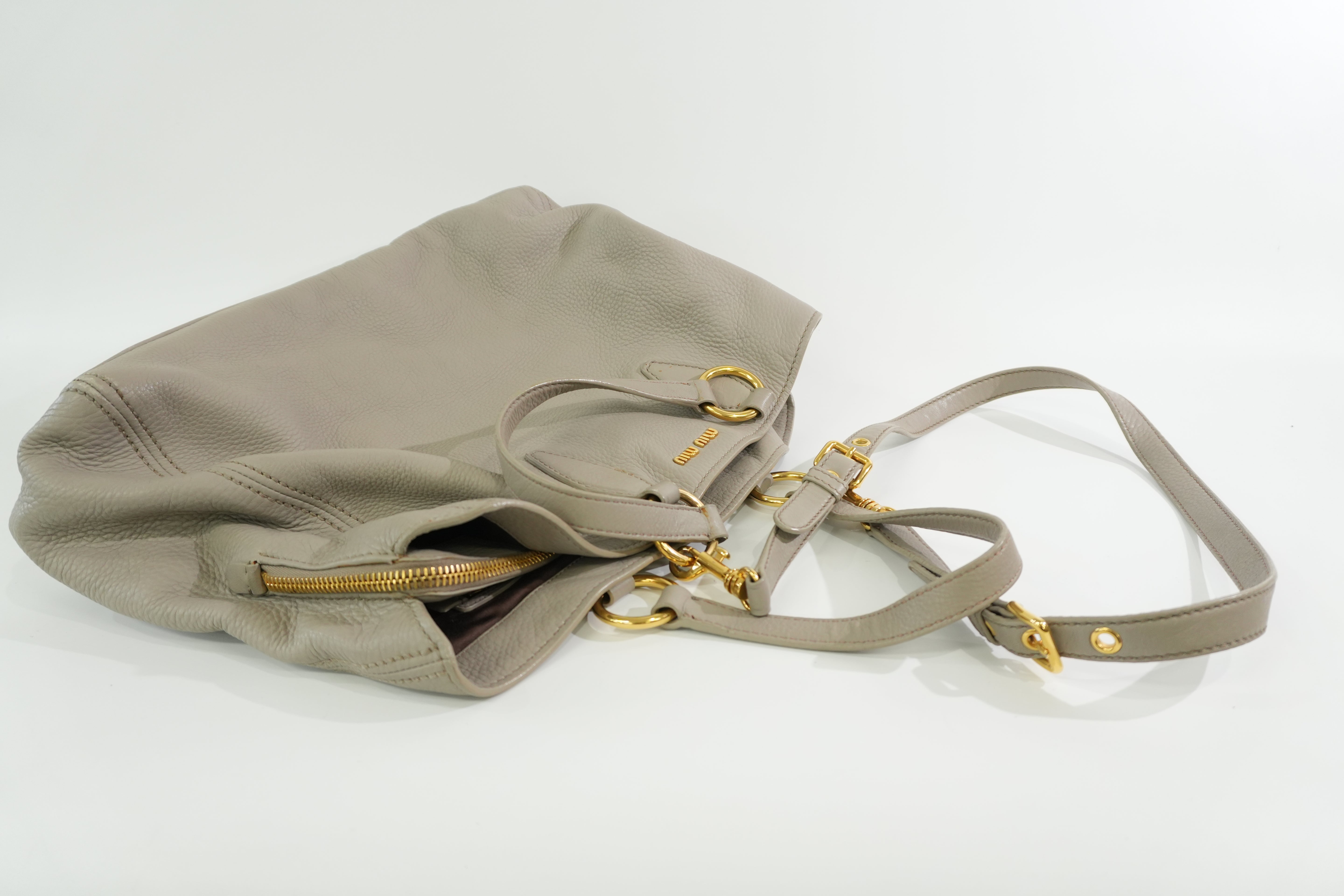 Pre-owned Miumiu Leather Two Way Tote Bag Gray Used