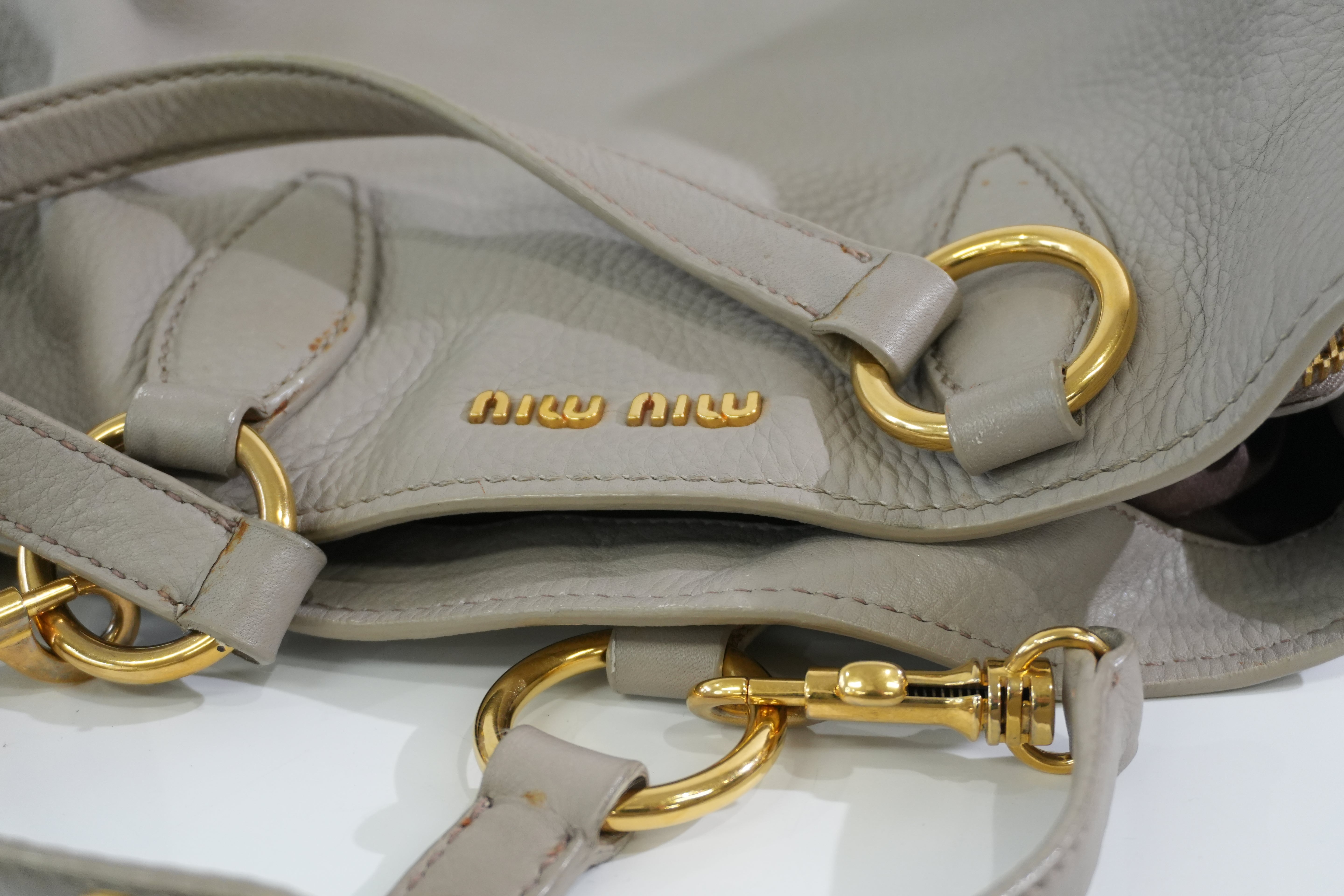 Pre-owned Miumiu Leather Two Way Tote Bag Gray Used