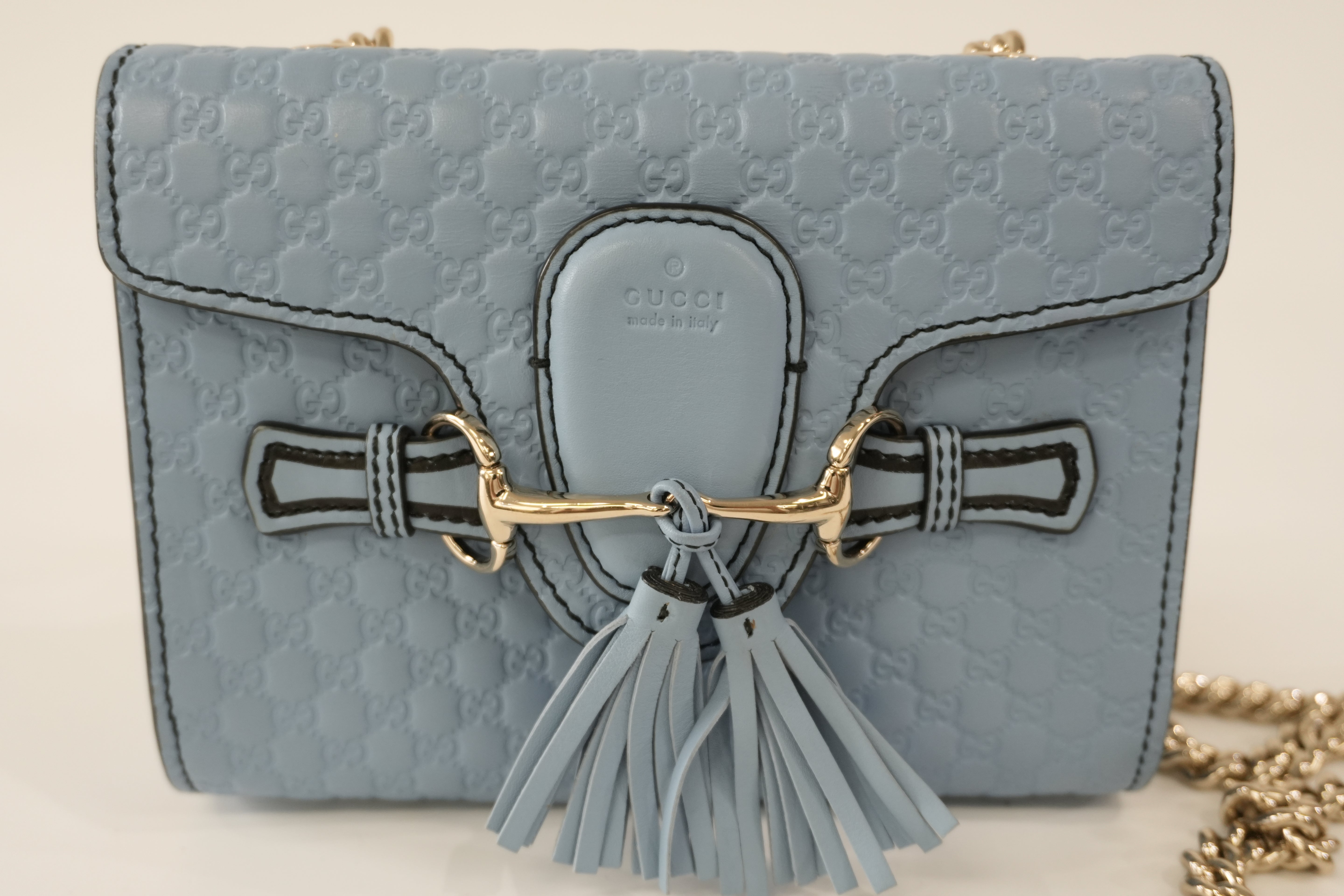 Pre-owned Gucci Micro Guccisima Chain Shoulder Bag Blue Used