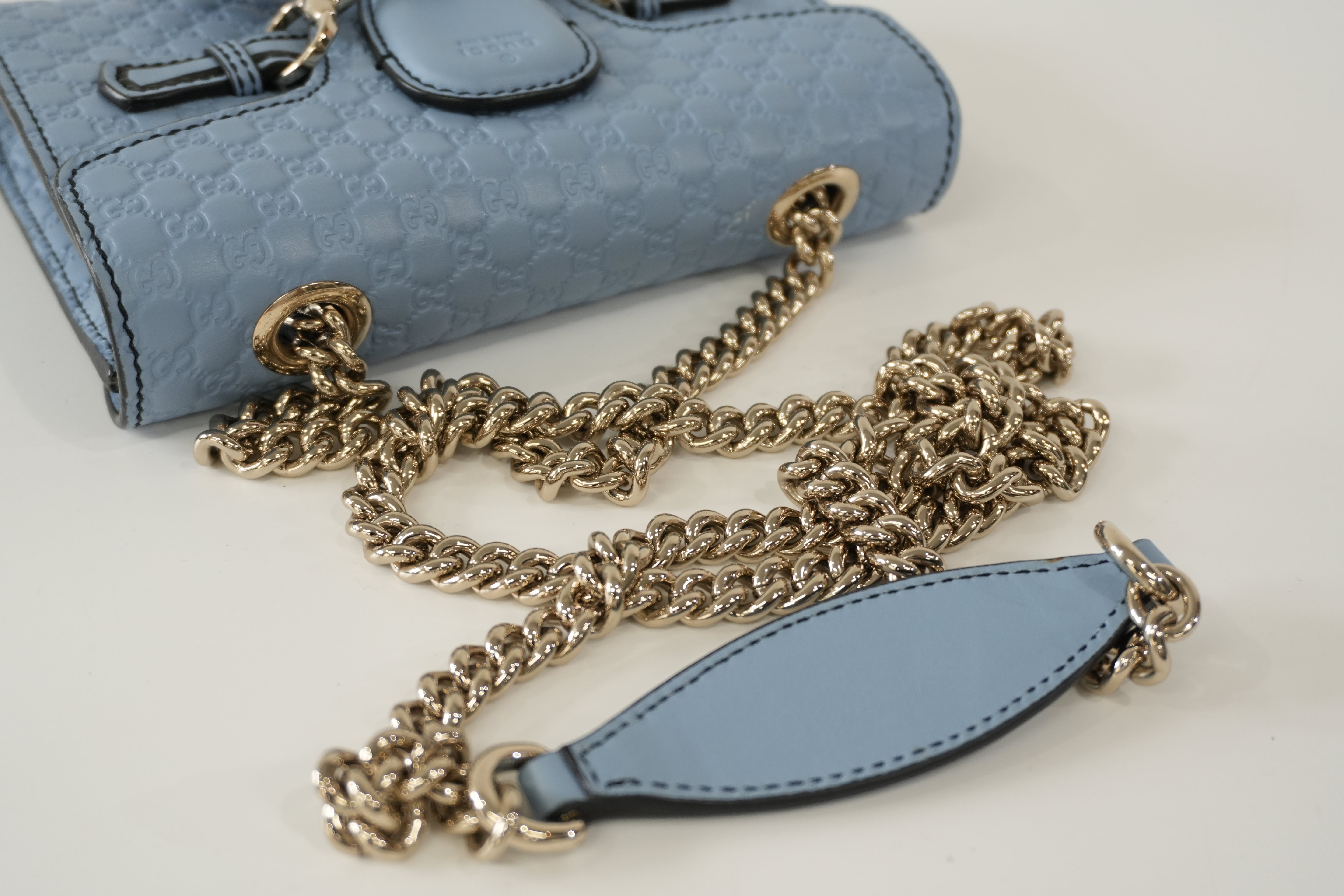 Pre-owned Gucci Micro Guccisima Chain Shoulder Bag Blue Used