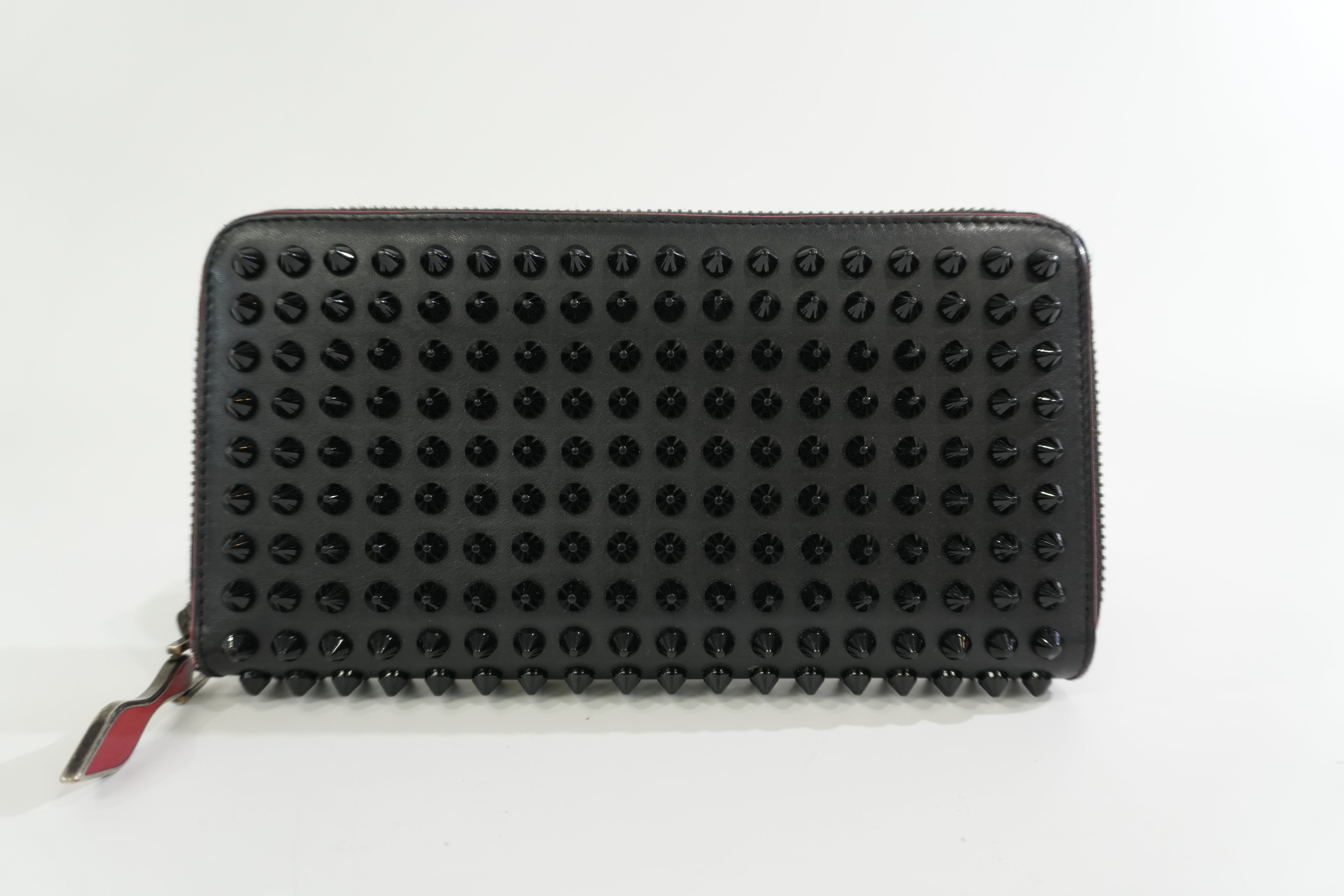 Christian Louboutin Leather Studded Long Wallet Black Used