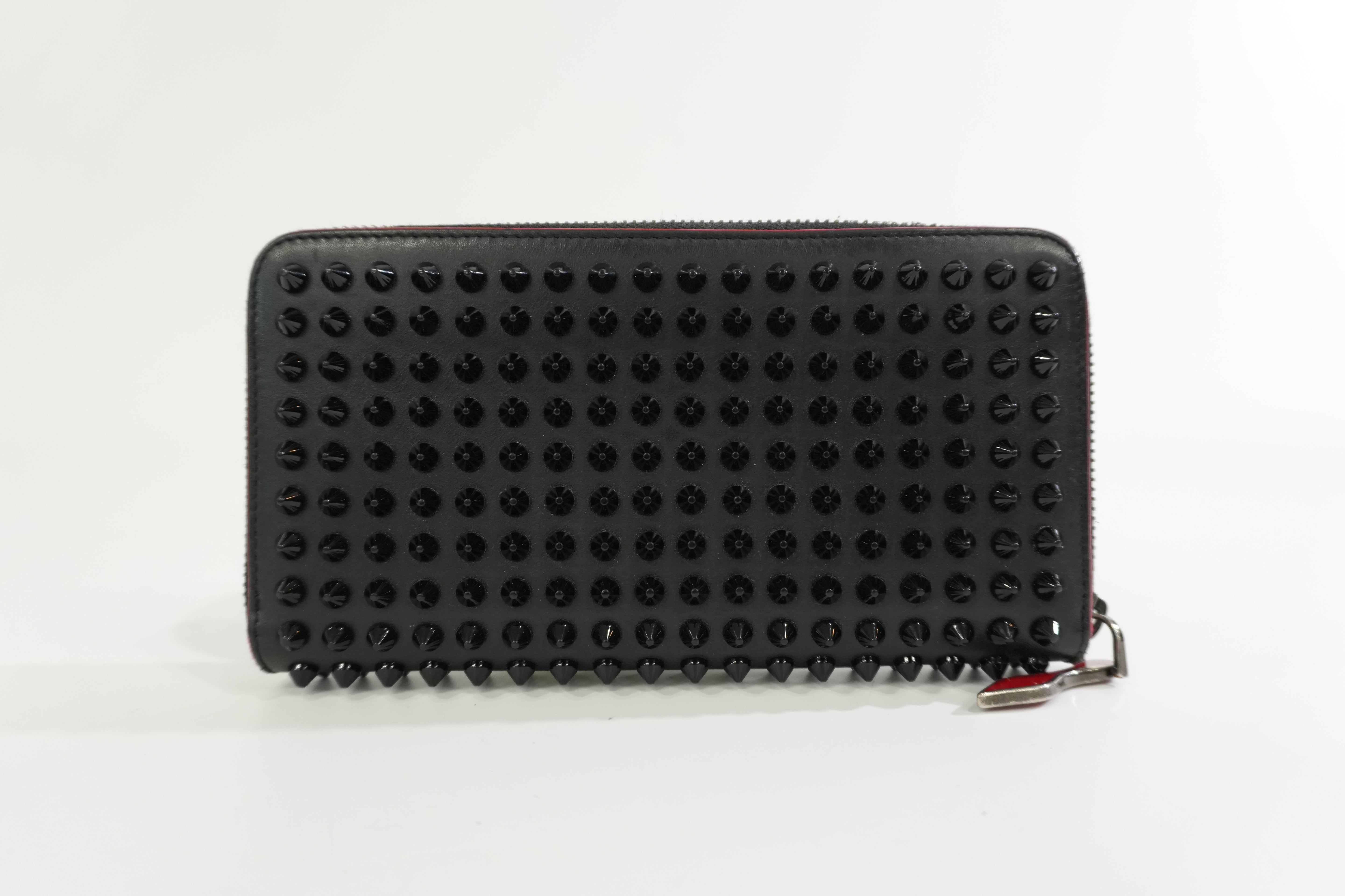 Christian Louboutin Leather Studded Long Wallet Black Used