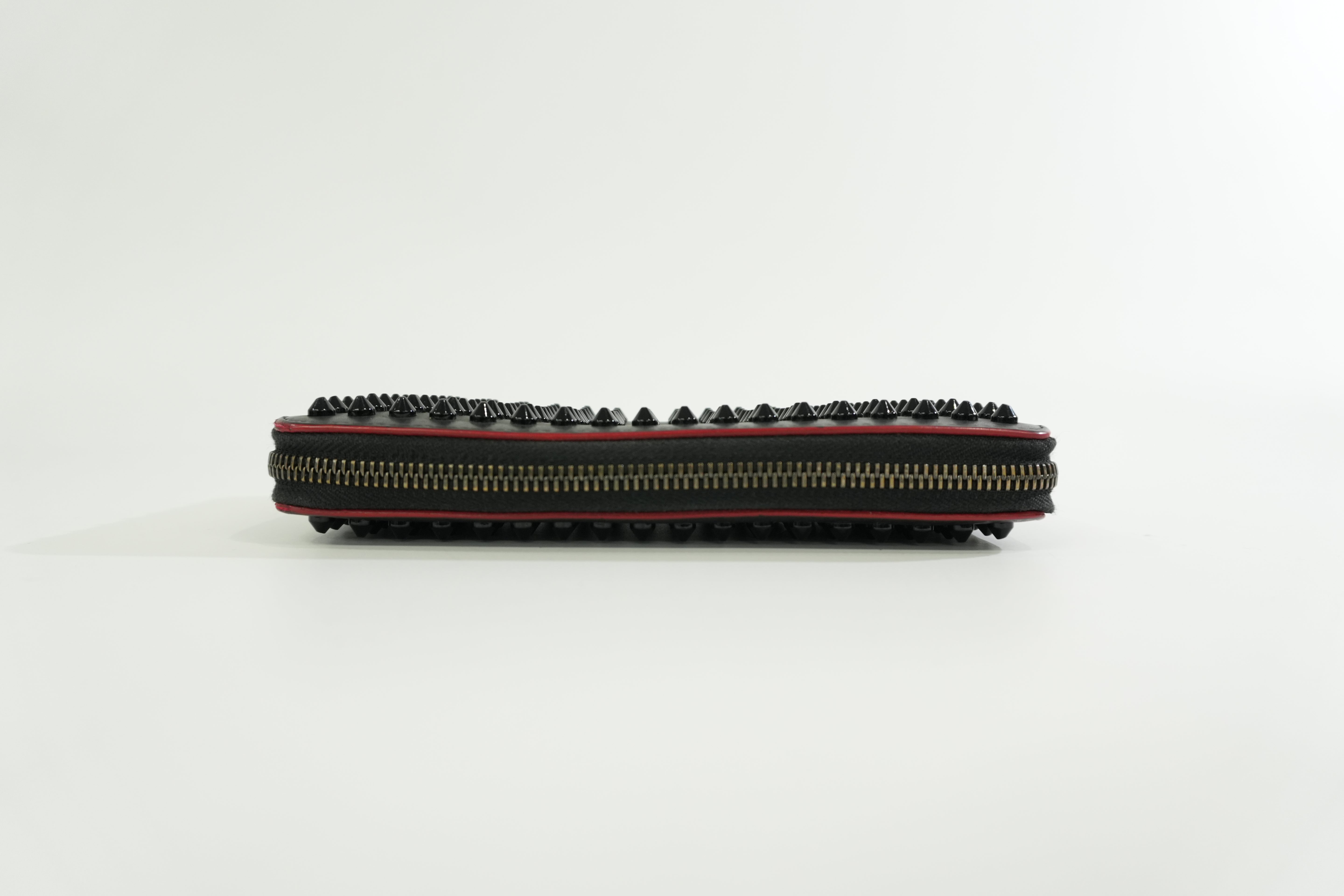 Christian Louboutin Leather Studded Long Wallet Black Used
