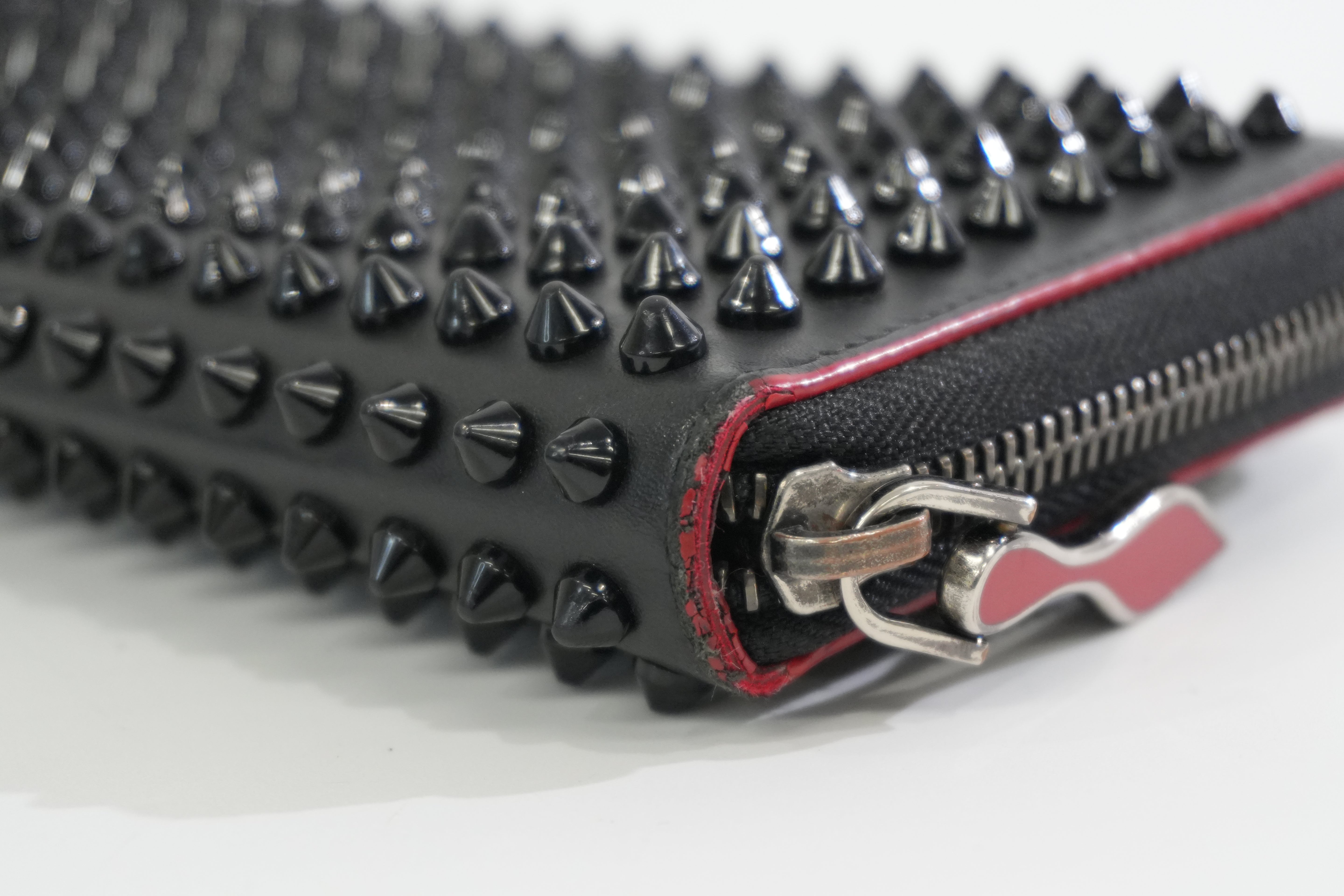Christian Louboutin Leather Studded Long Wallet Black Used