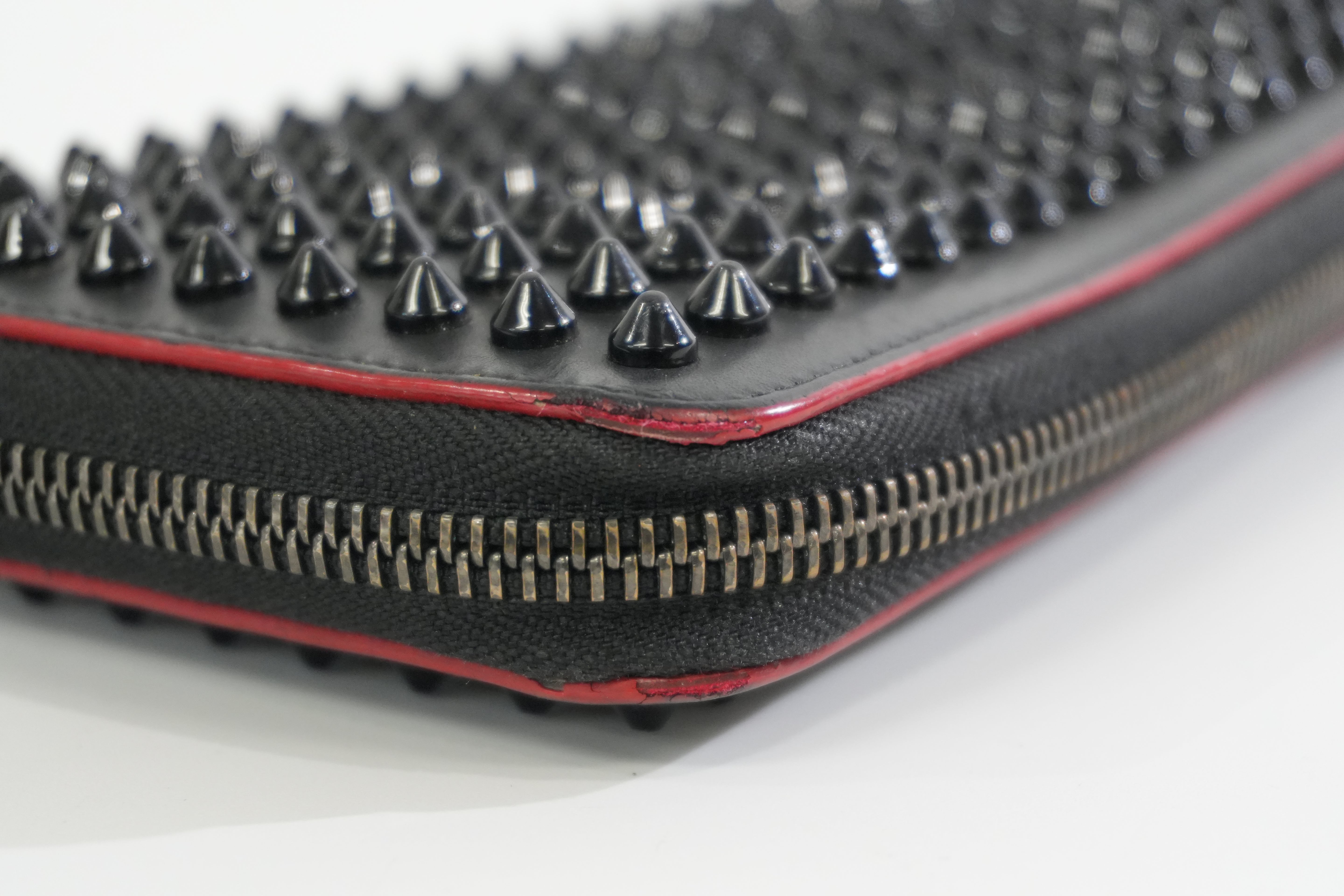 Christian Louboutin Leather Studded Long Wallet Black Used