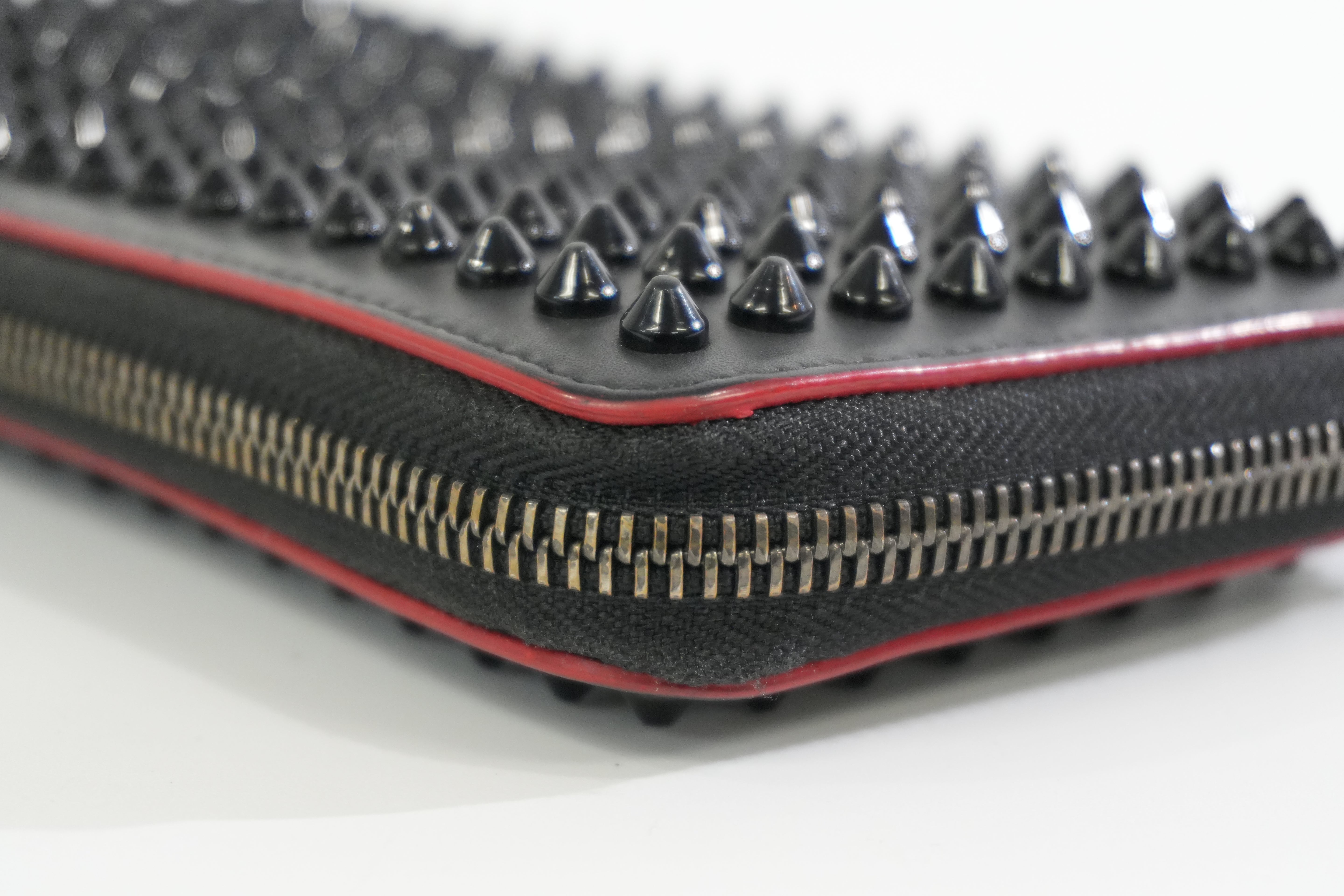 Christian Louboutin Leather Studded Long Wallet Black Used