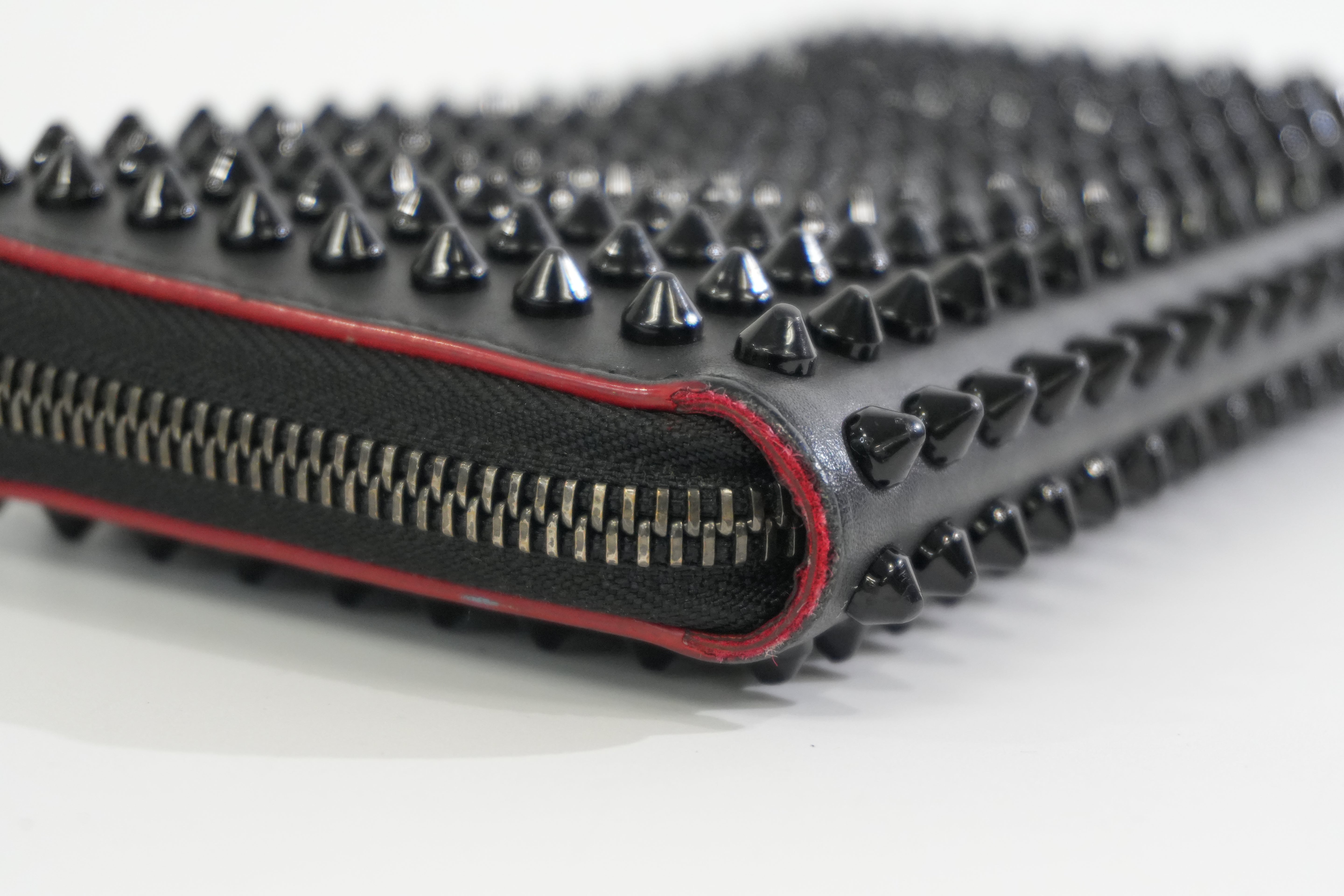 Christian Louboutin Leather Studded Long Wallet Black Used