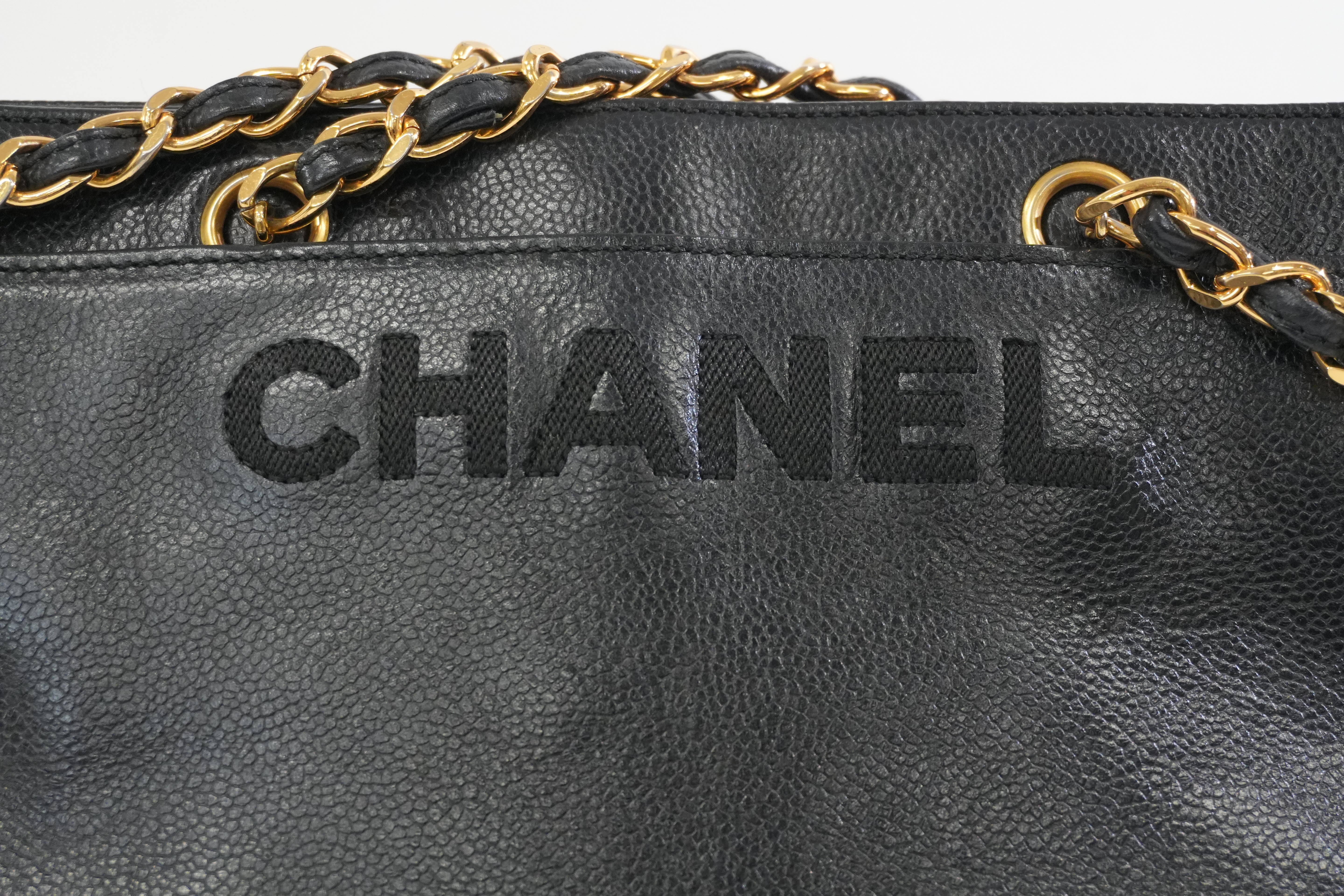 Chanel Caviar Skin Leather Chain Shoulder Bag Black Used
