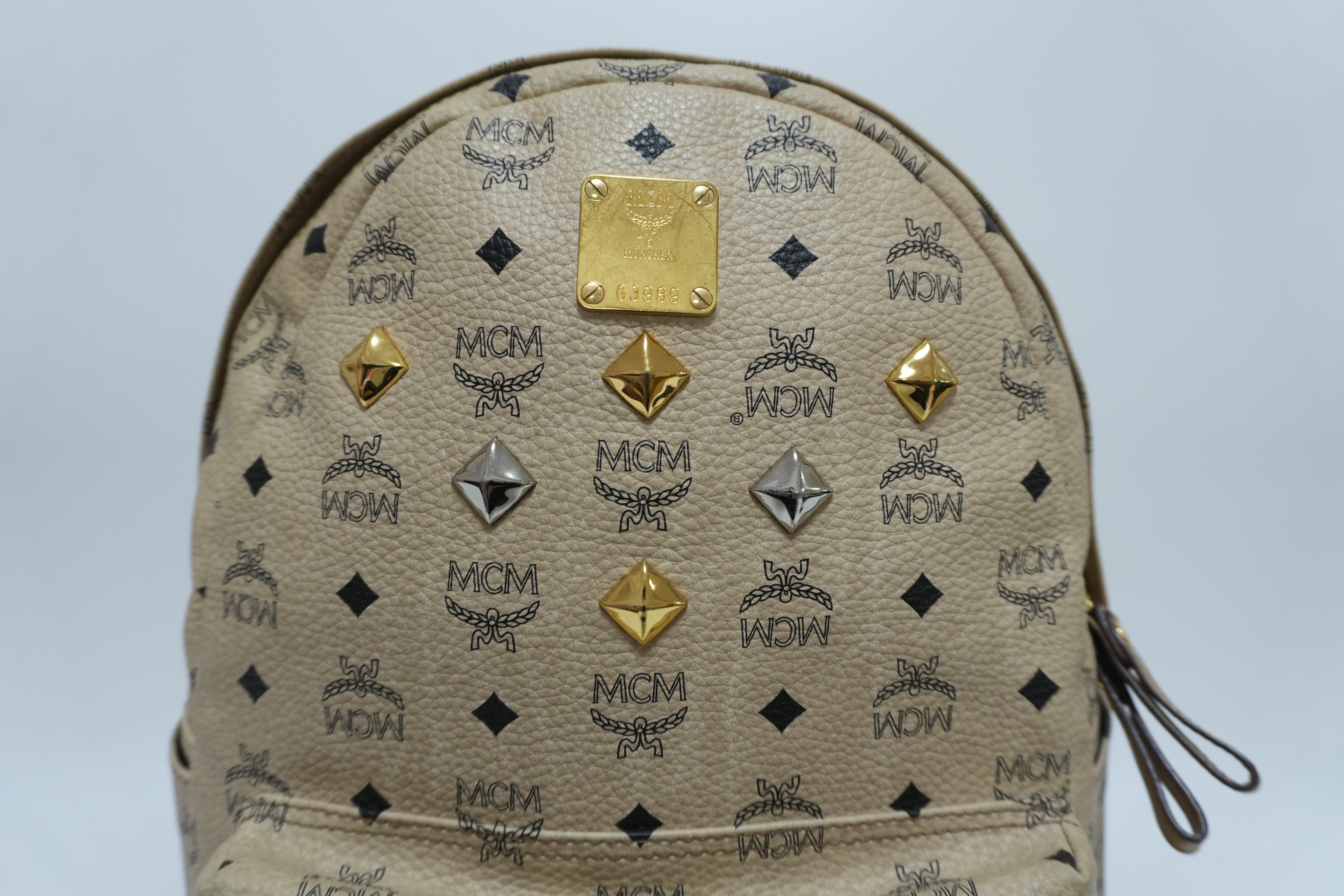 MCM Canvas Backpack Ivory Used