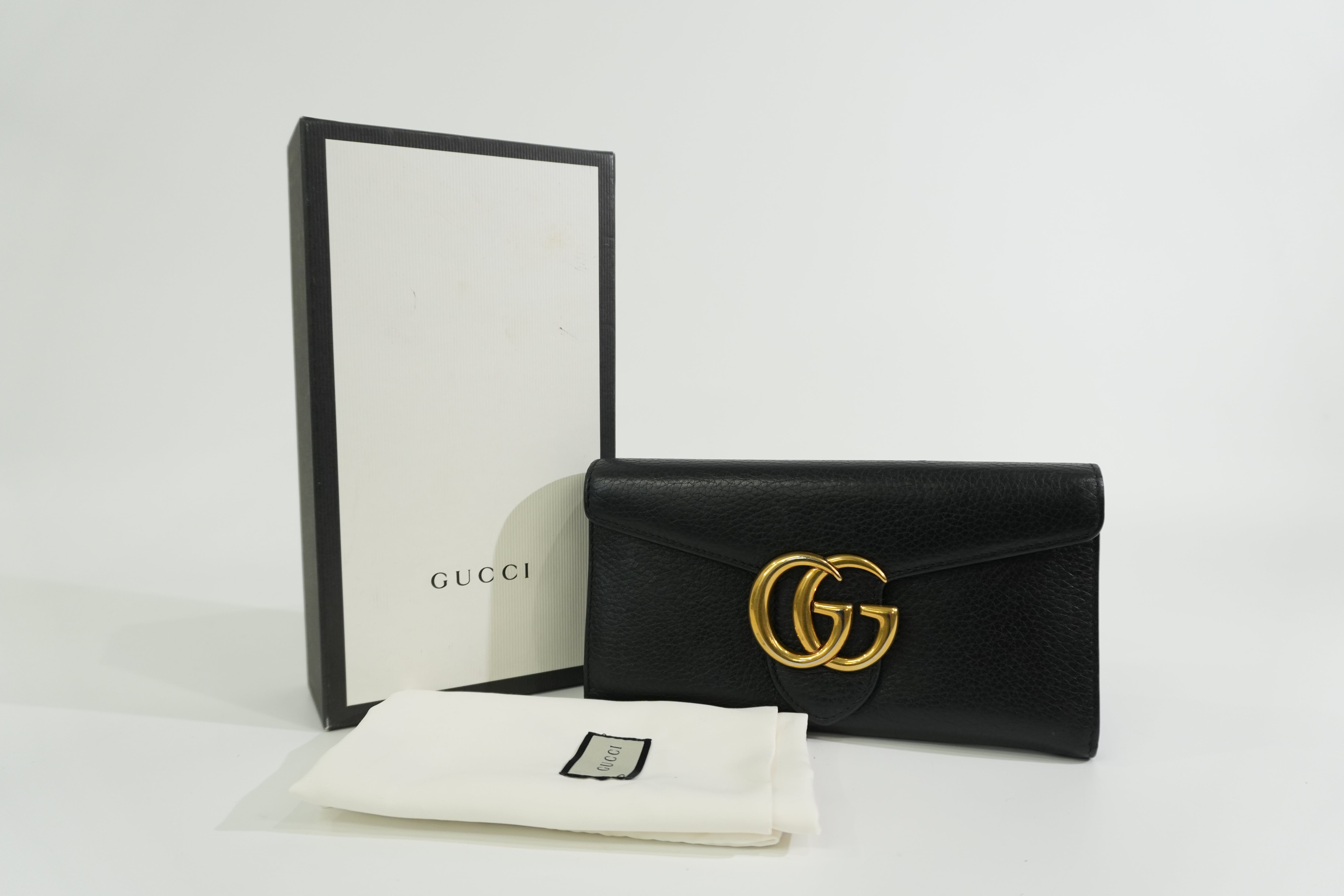 Pre-owned Gucci Calfskin Leather Long Wallet Black