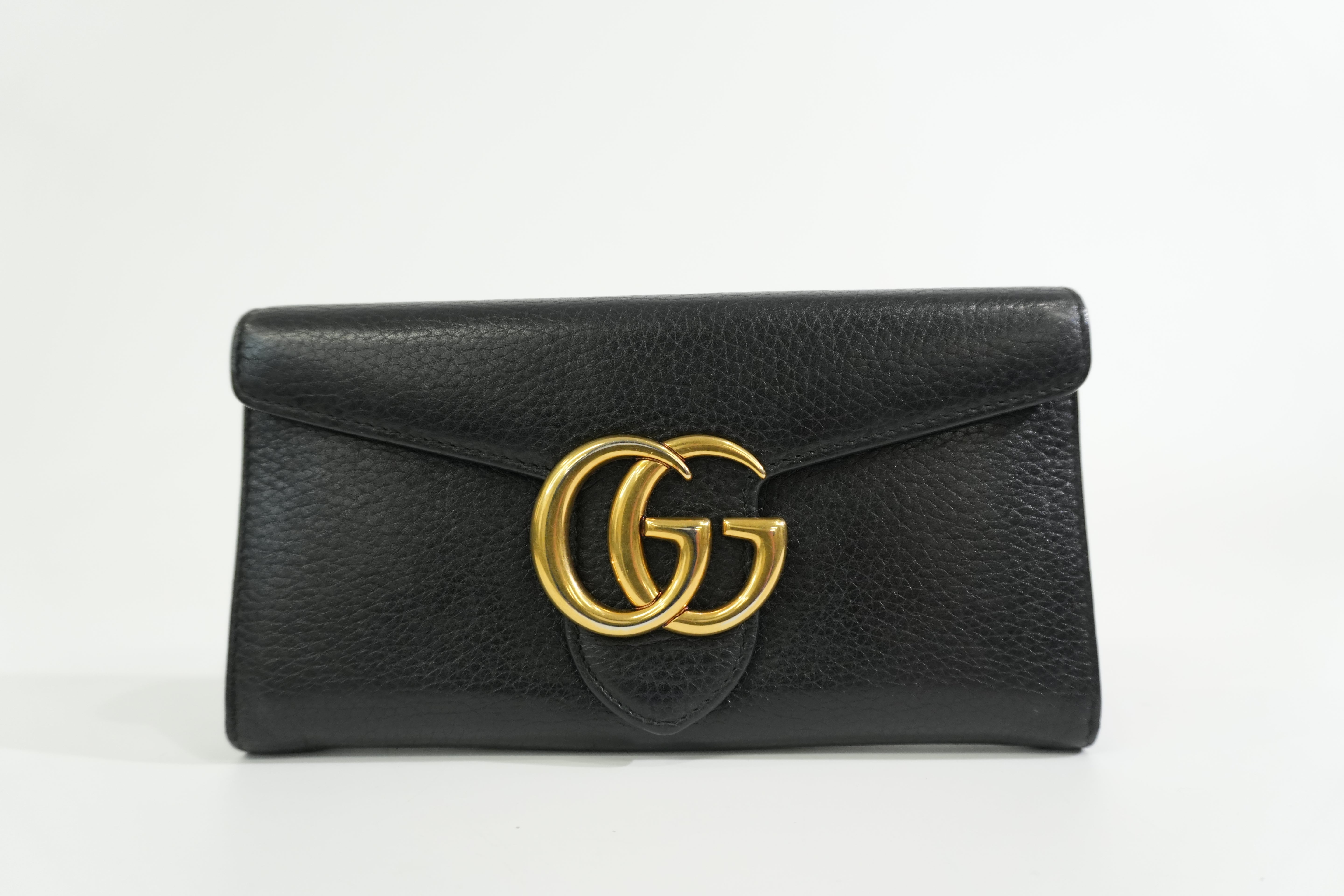 Pre-owned Gucci Calfskin Leather Long Wallet Black