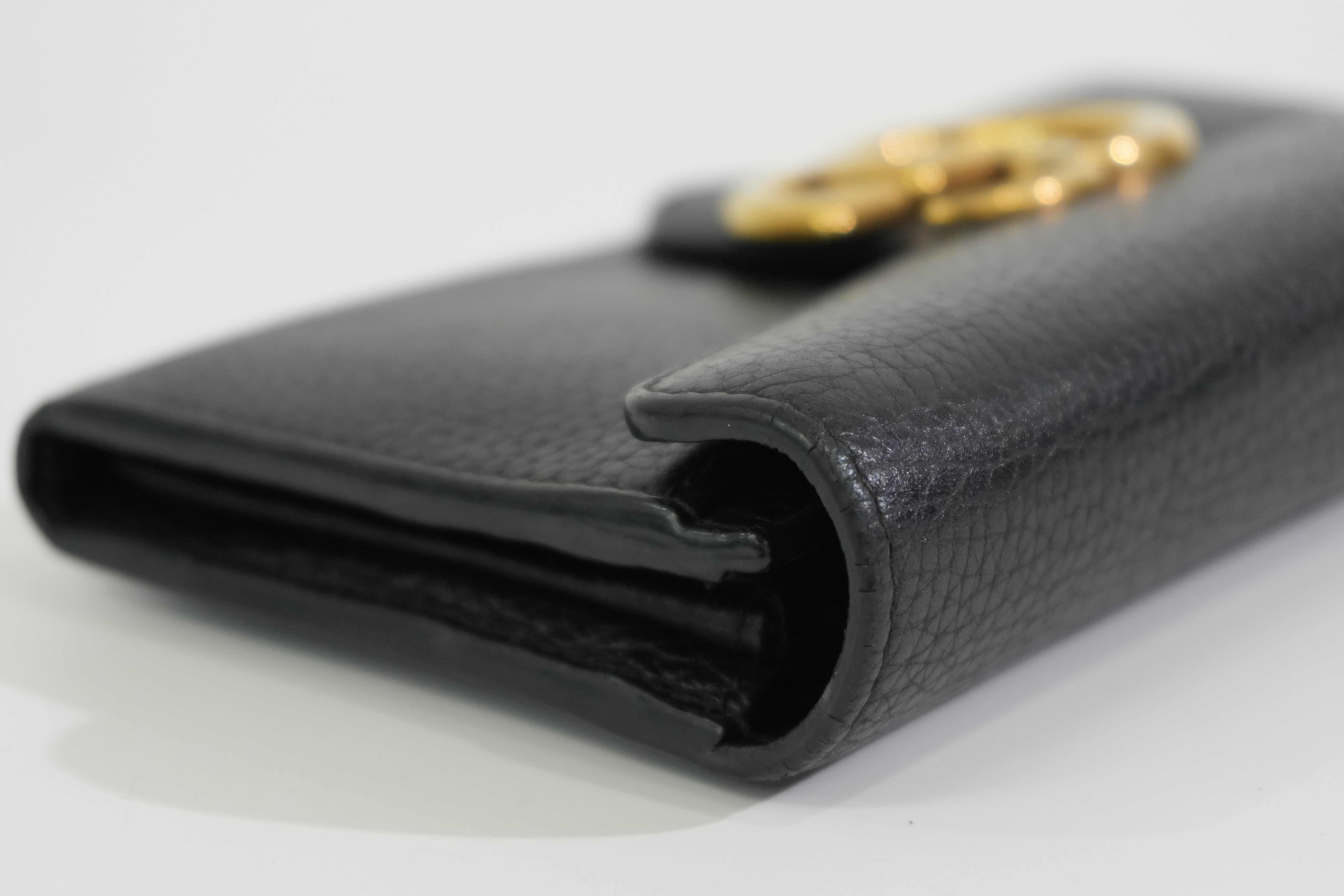 Pre-owned Gucci Calfskin Leather Long Wallet Black