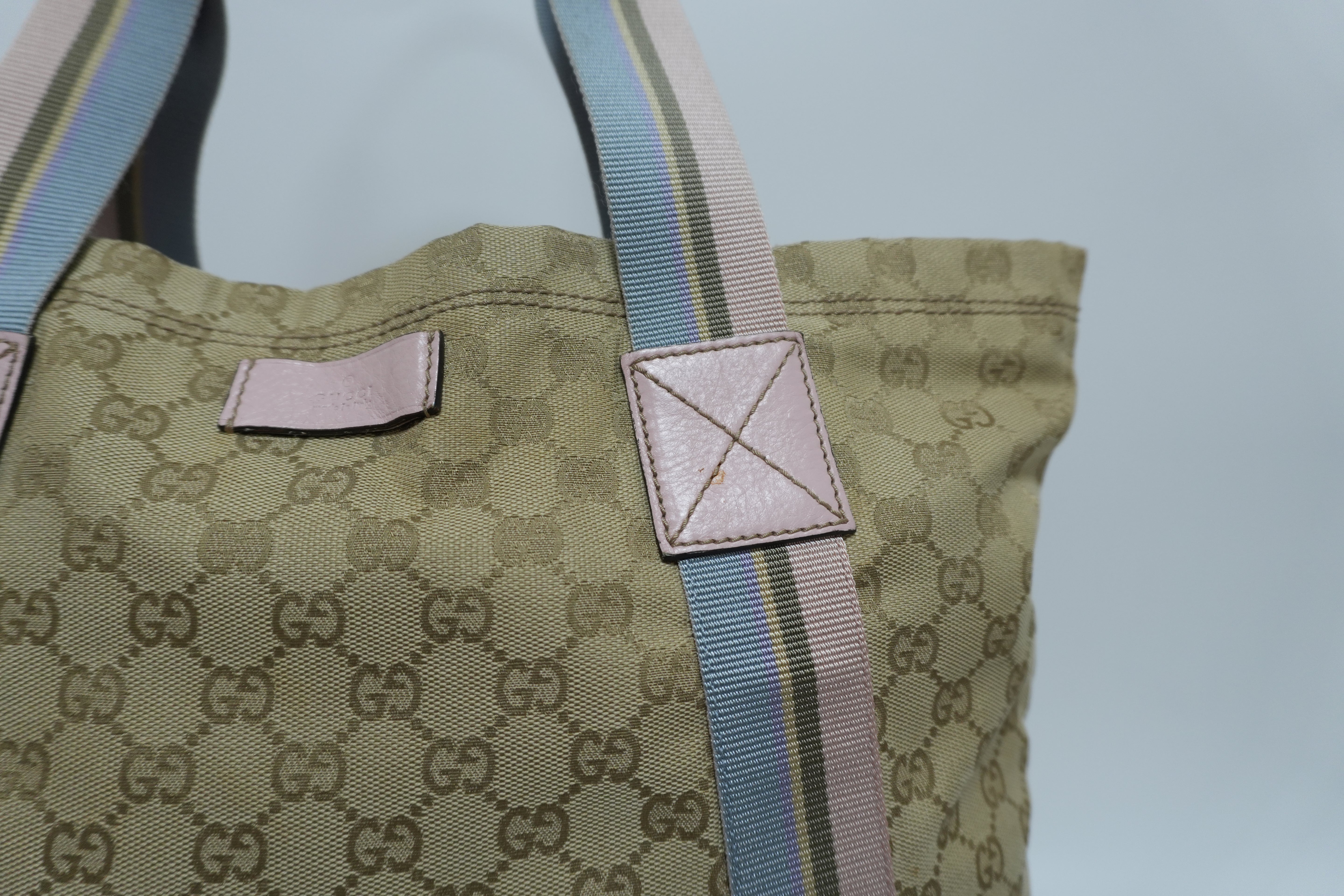 Gucci Canvas Tote Bag Blue and Pink Used