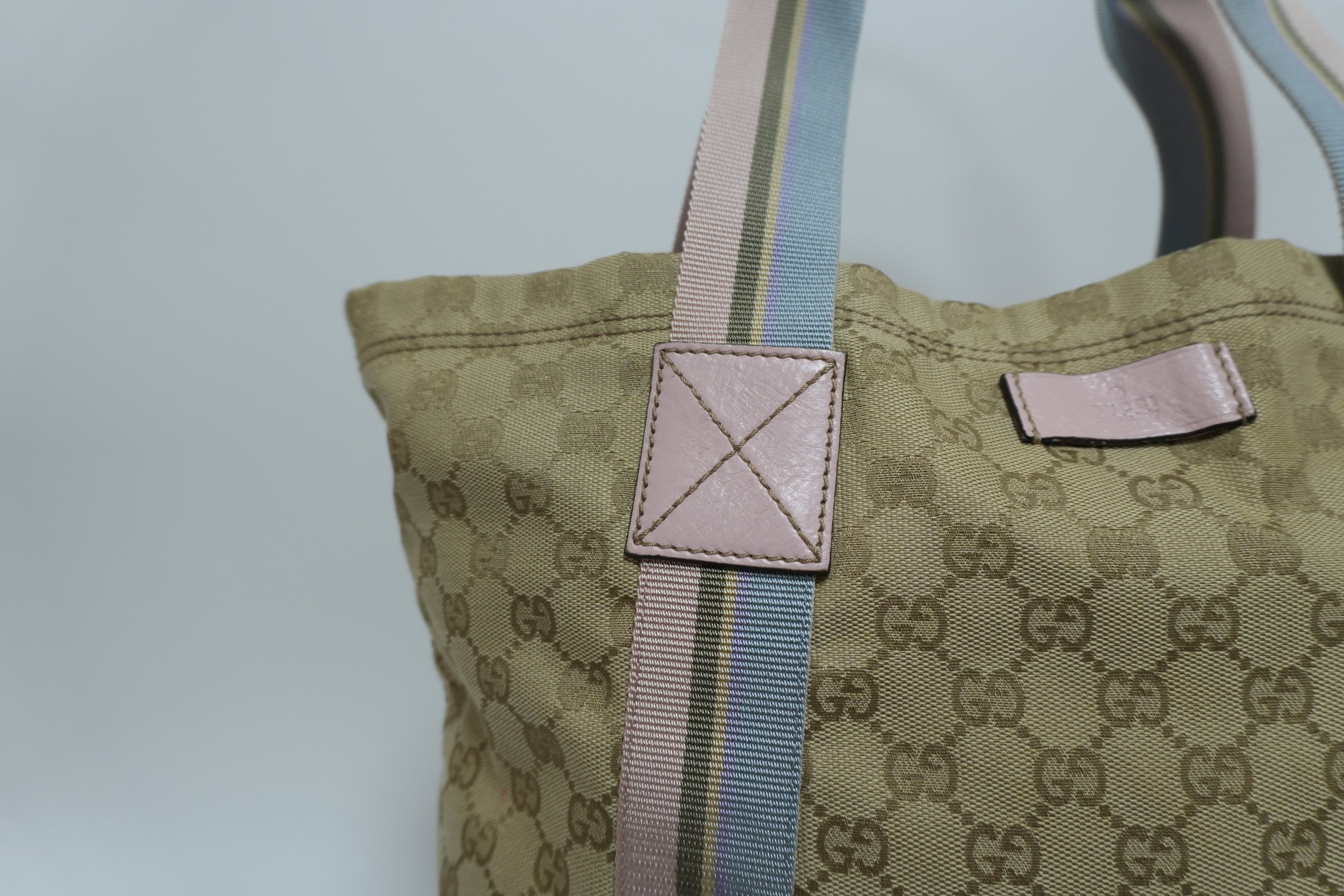 Gucci Canvas Tote Bag Blue and Pink Used