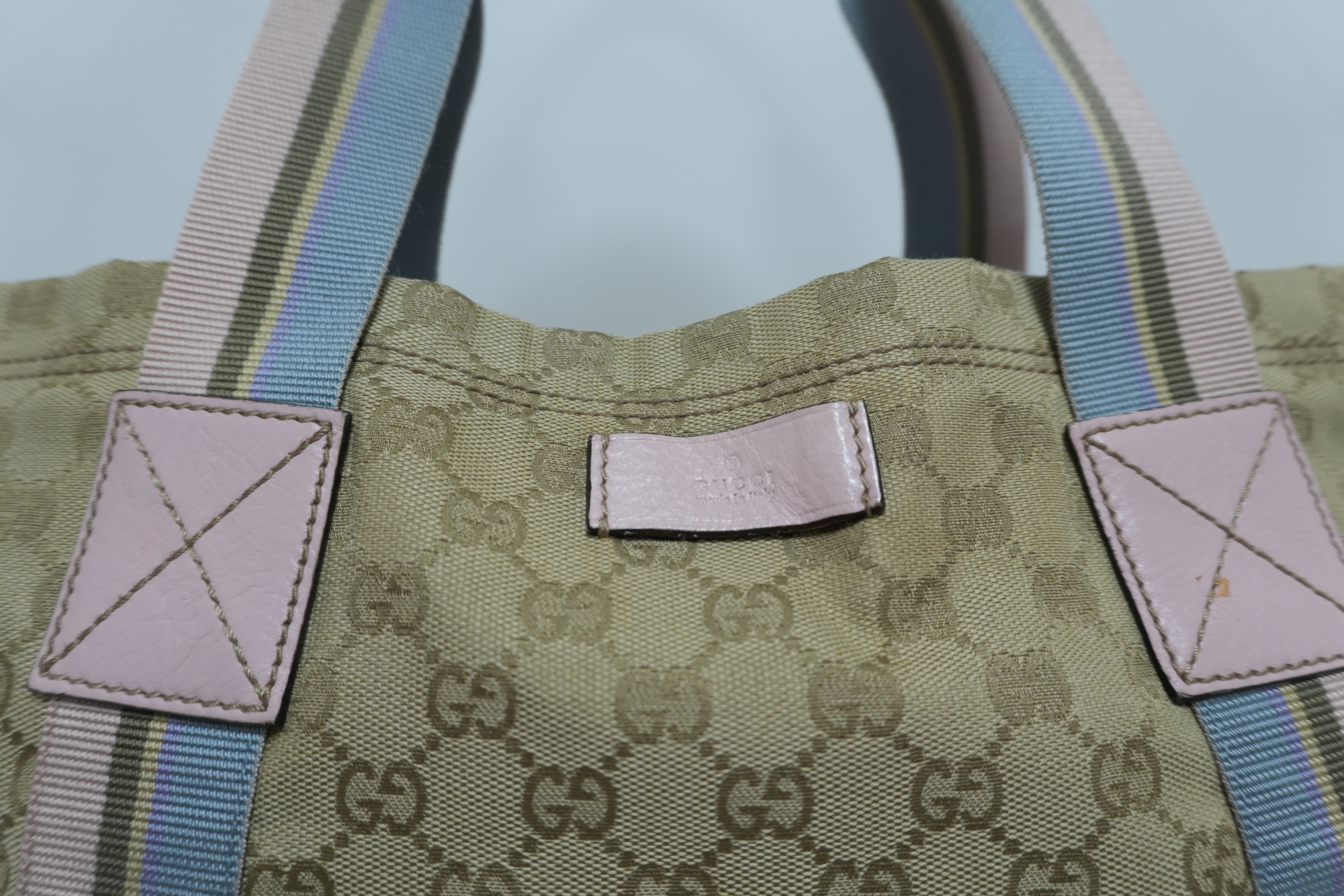 Gucci Canvas Tote Bag Blue and Pink Used