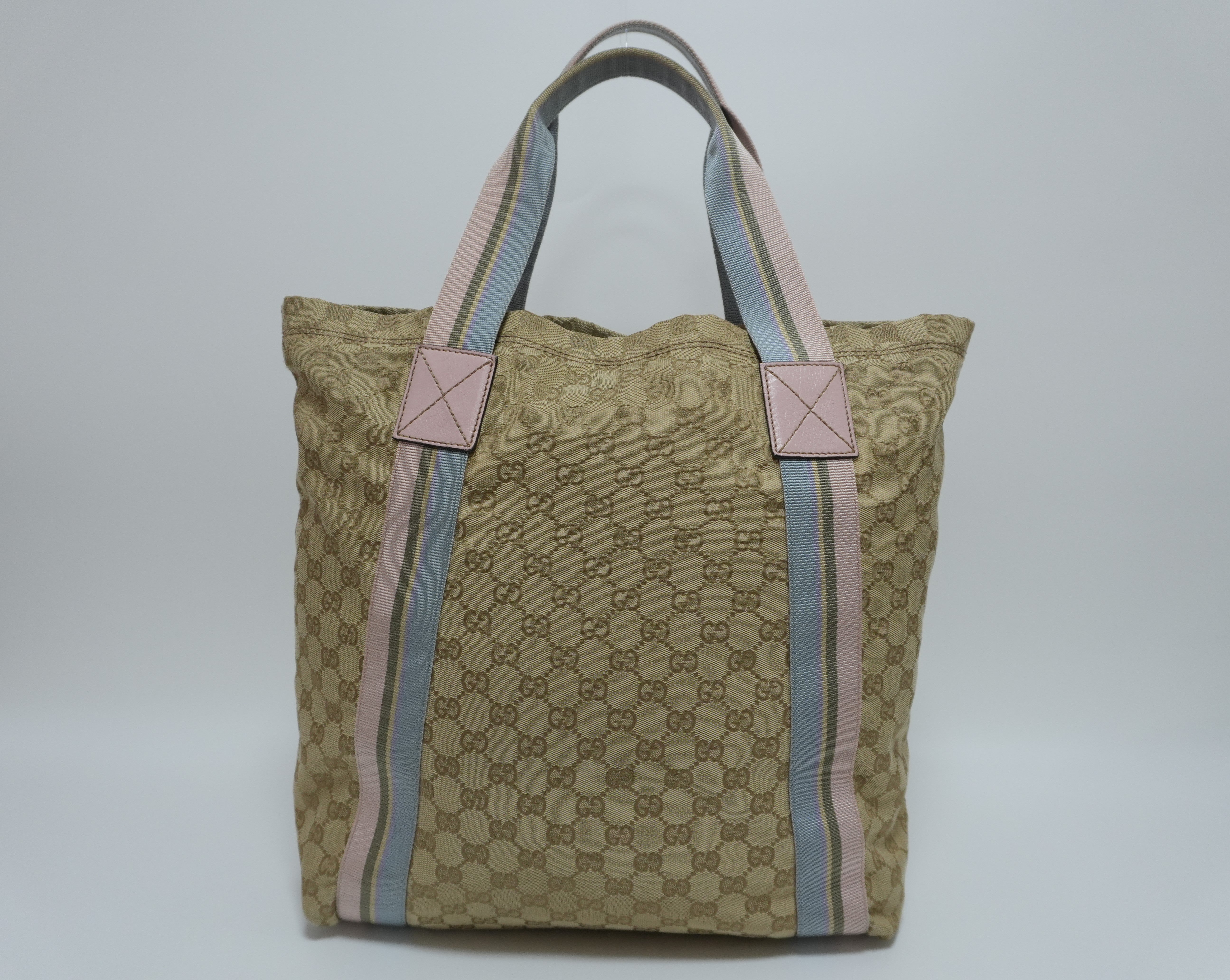 Gucci Canvas Tote Bag Blue and Pink Used