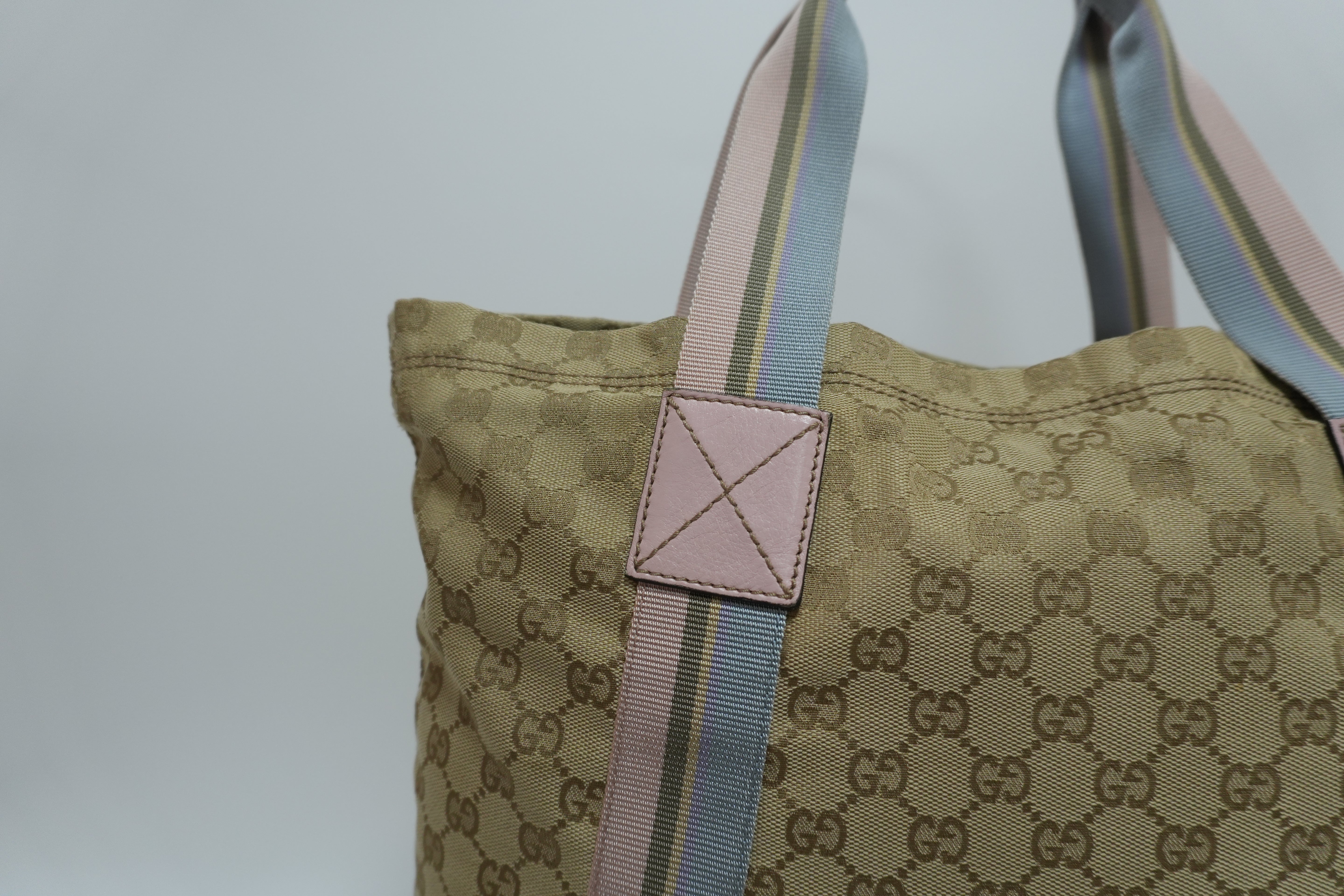 Gucci Canvas Tote Bag Blue and Pink Used