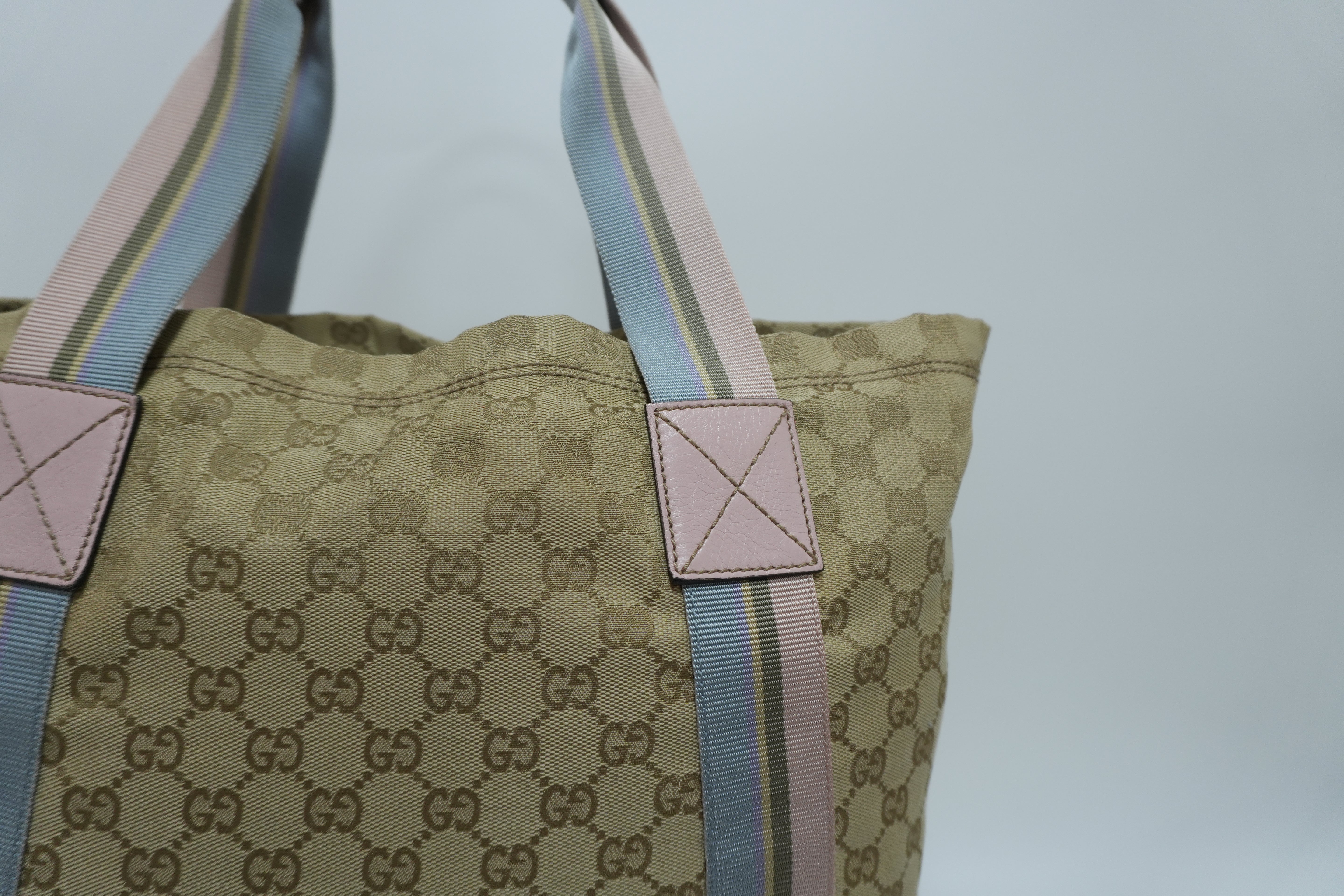 Gucci Canvas Tote Bag Blue and Pink Used