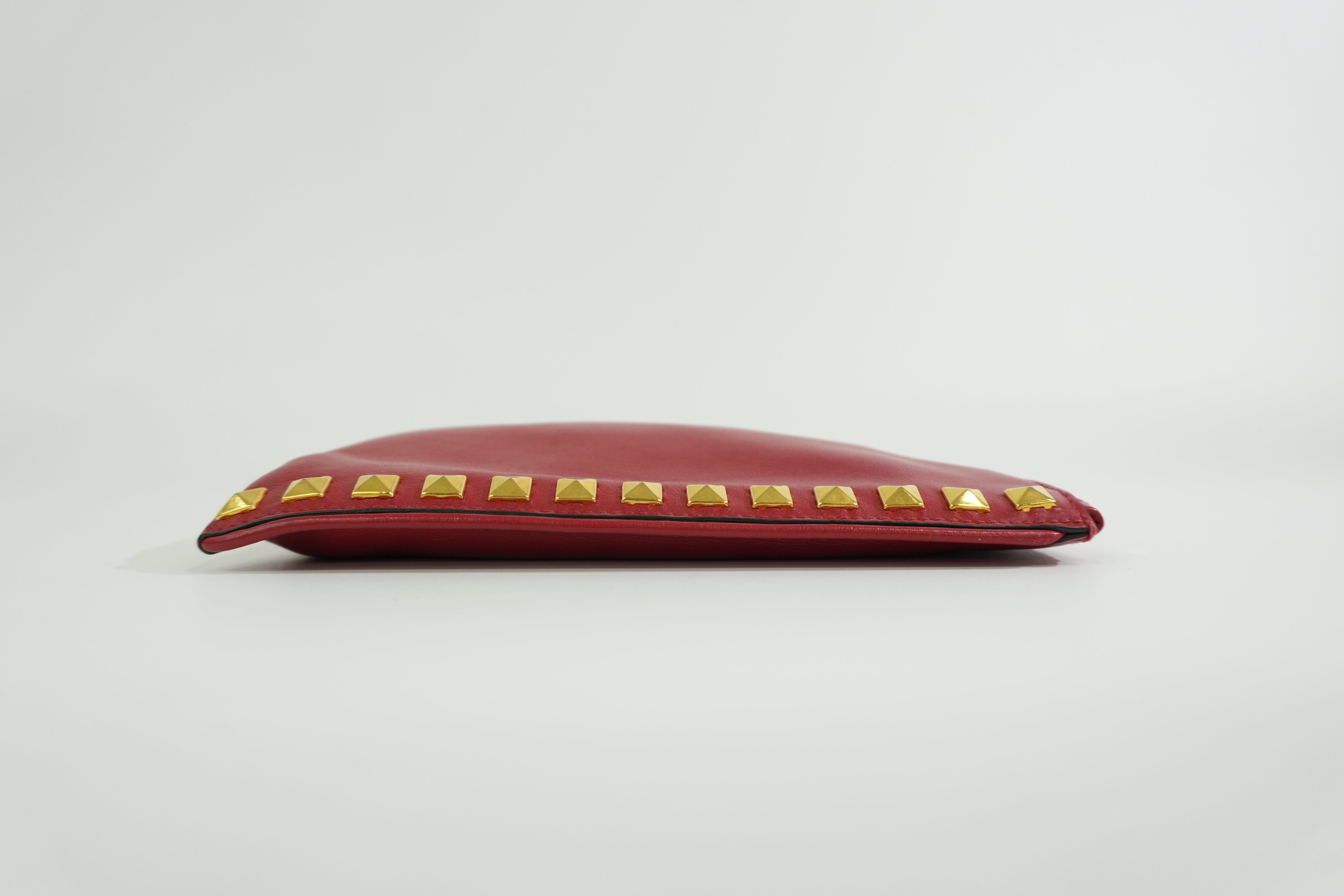 Pre-owned Miumiu Calfskin Leather Studded Clutch Bag Red