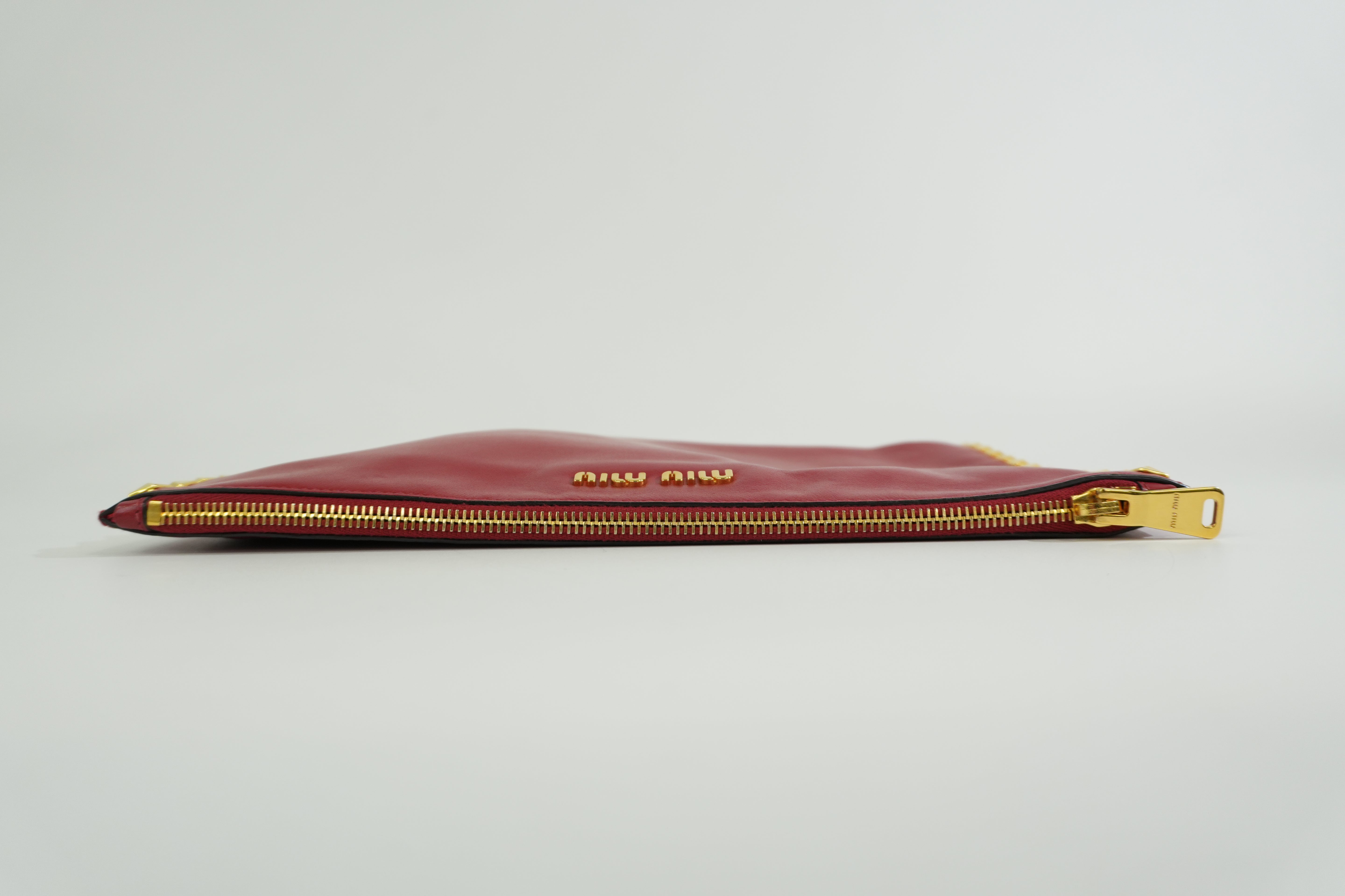 Pre-owned Miumiu Calfskin Leather Studded Clutch Bag Red
