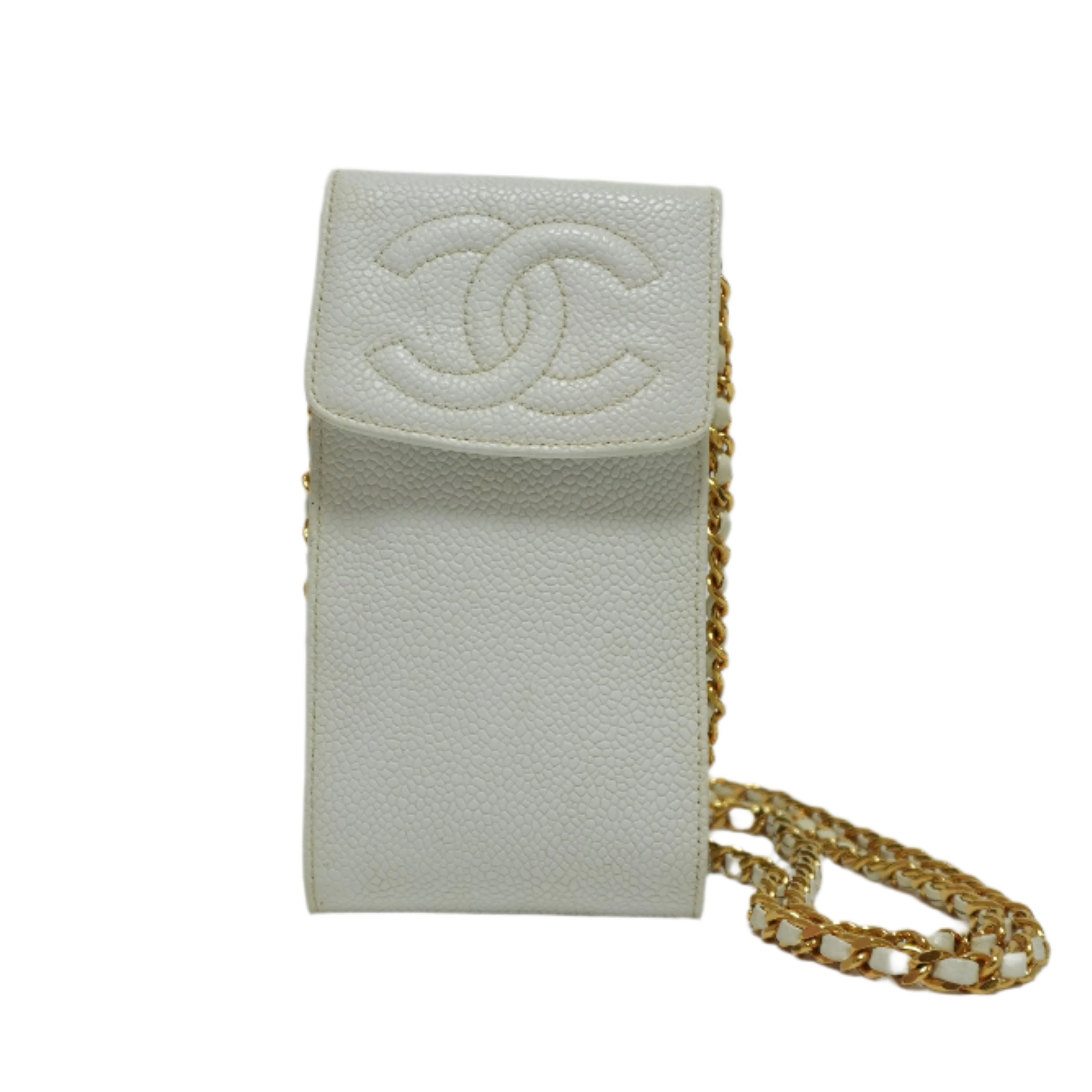 Chanel Caviar Chain Pouch White Used