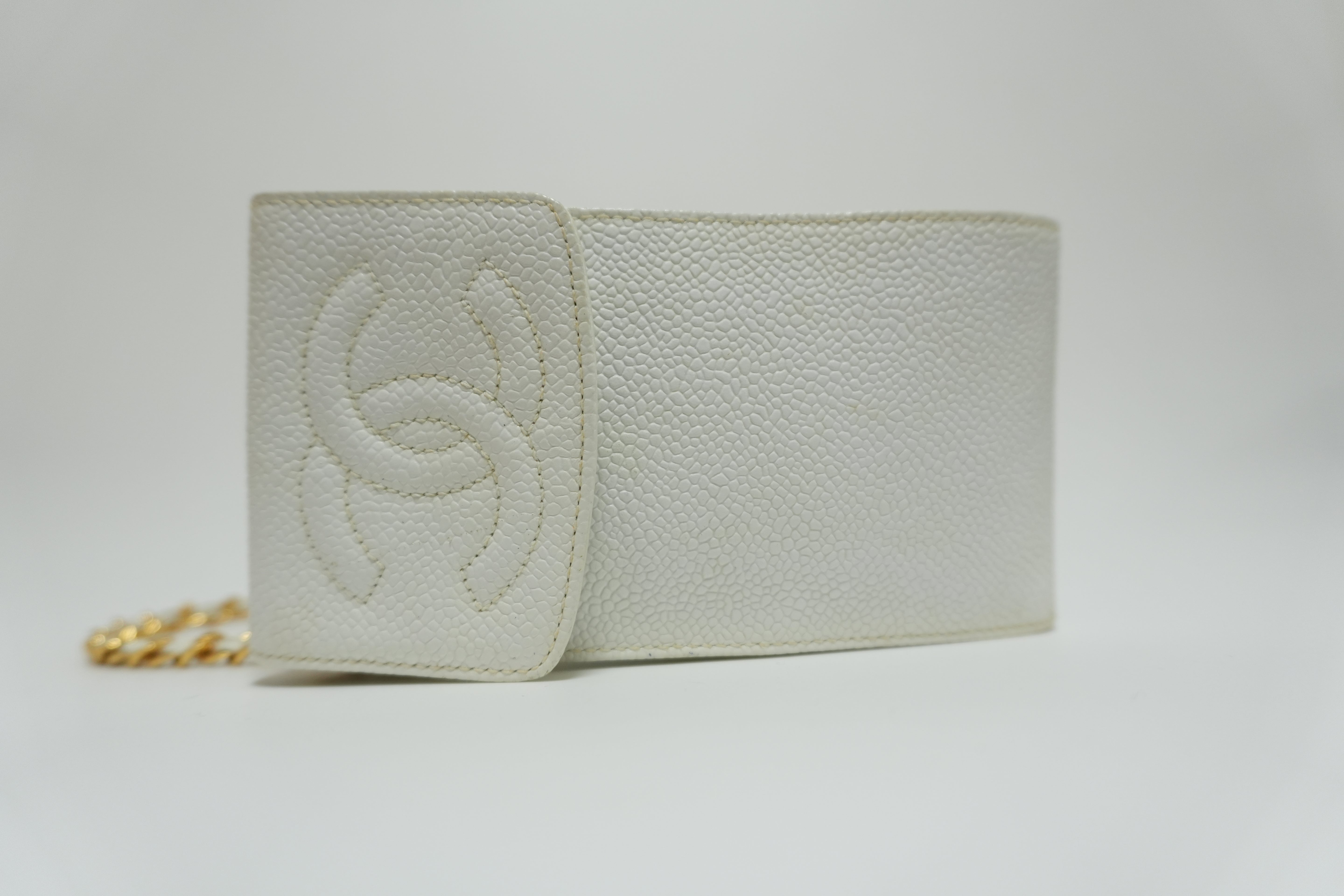 Chanel Caviar Chain Pouch White Used