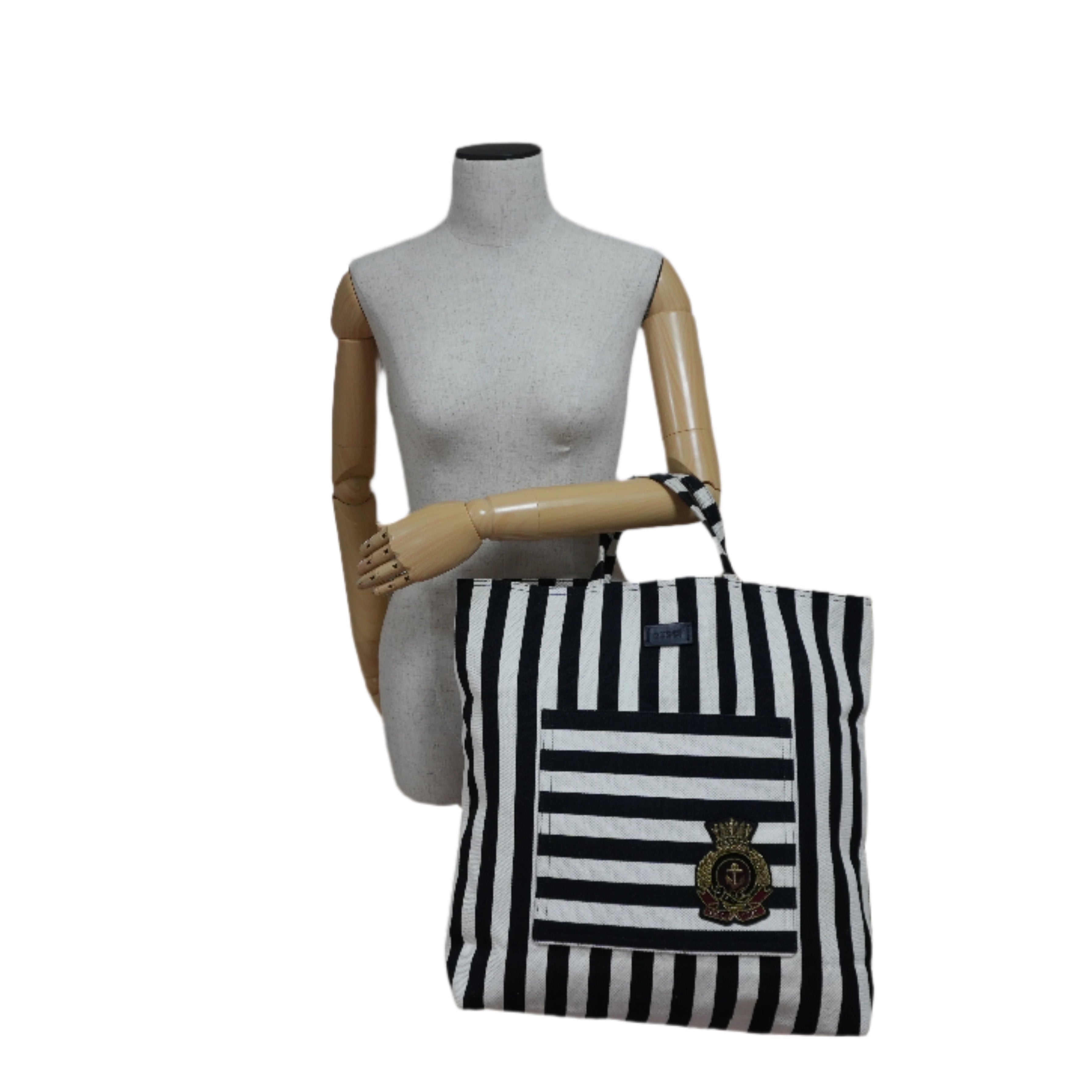 Gucci Canvas Stripe Tote Bag Black and White Used