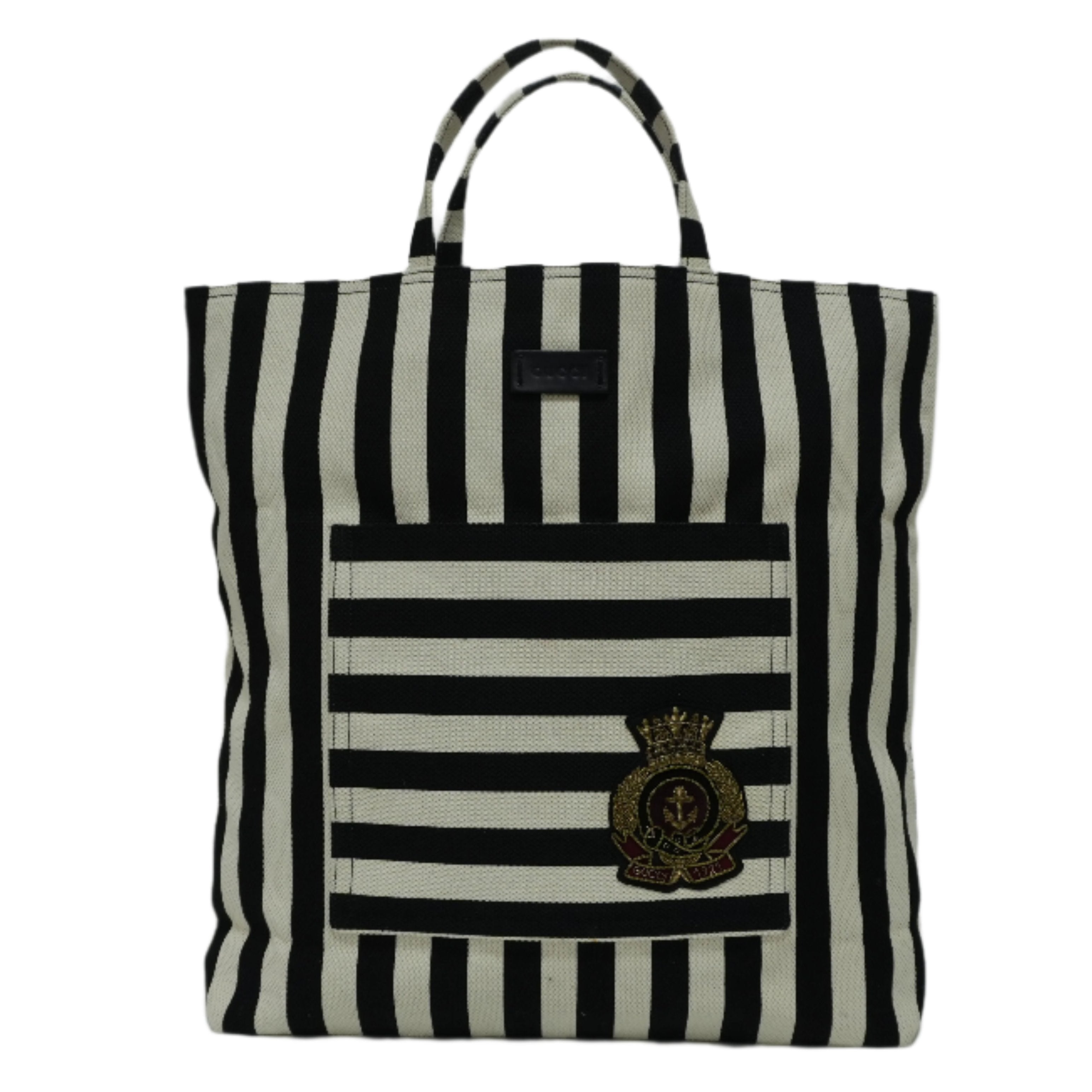 Gucci Canvas Stripe Tote Bag Black and White Used