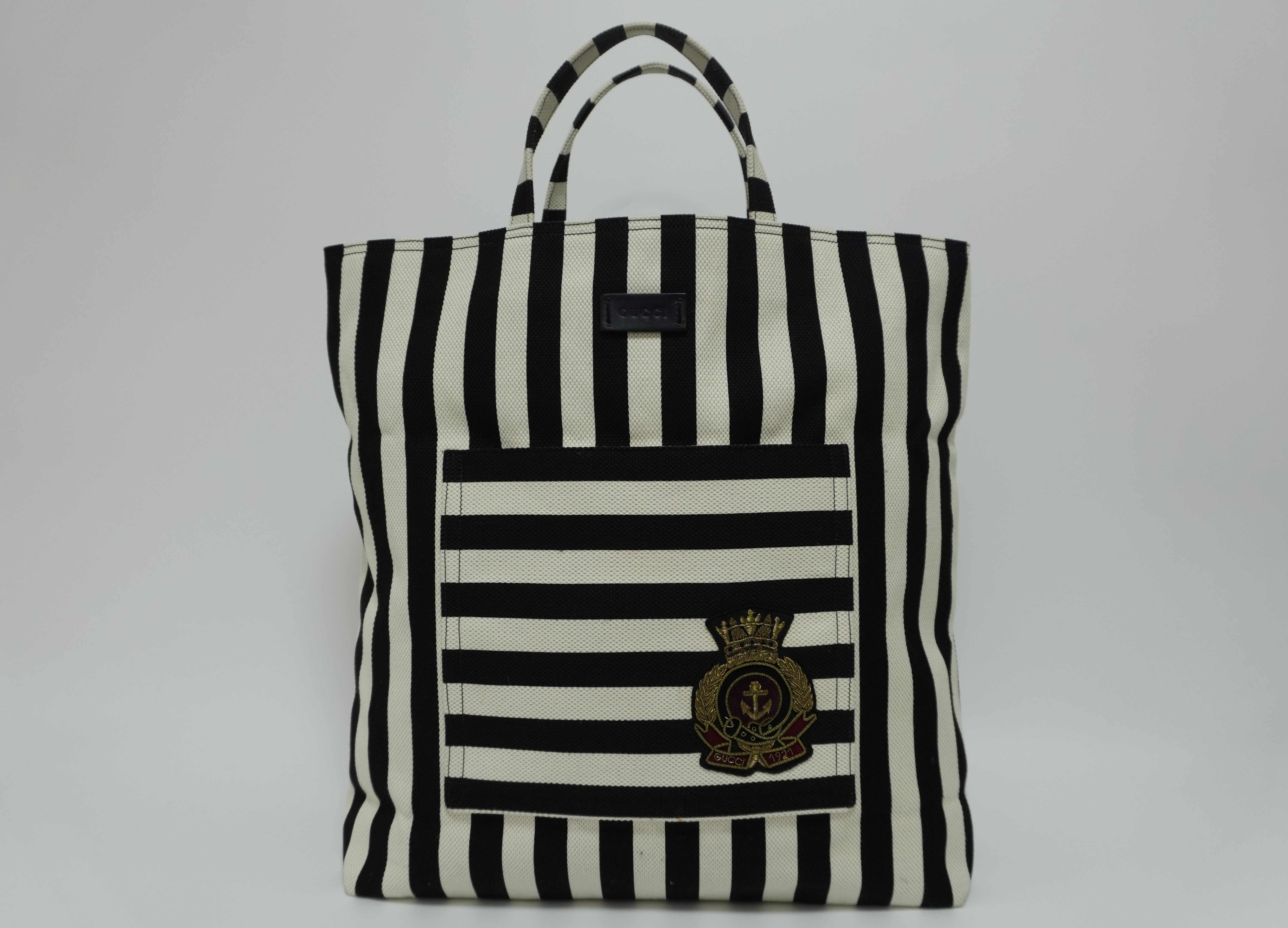 Gucci Canvas Stripe Tote Bag Black and White Used