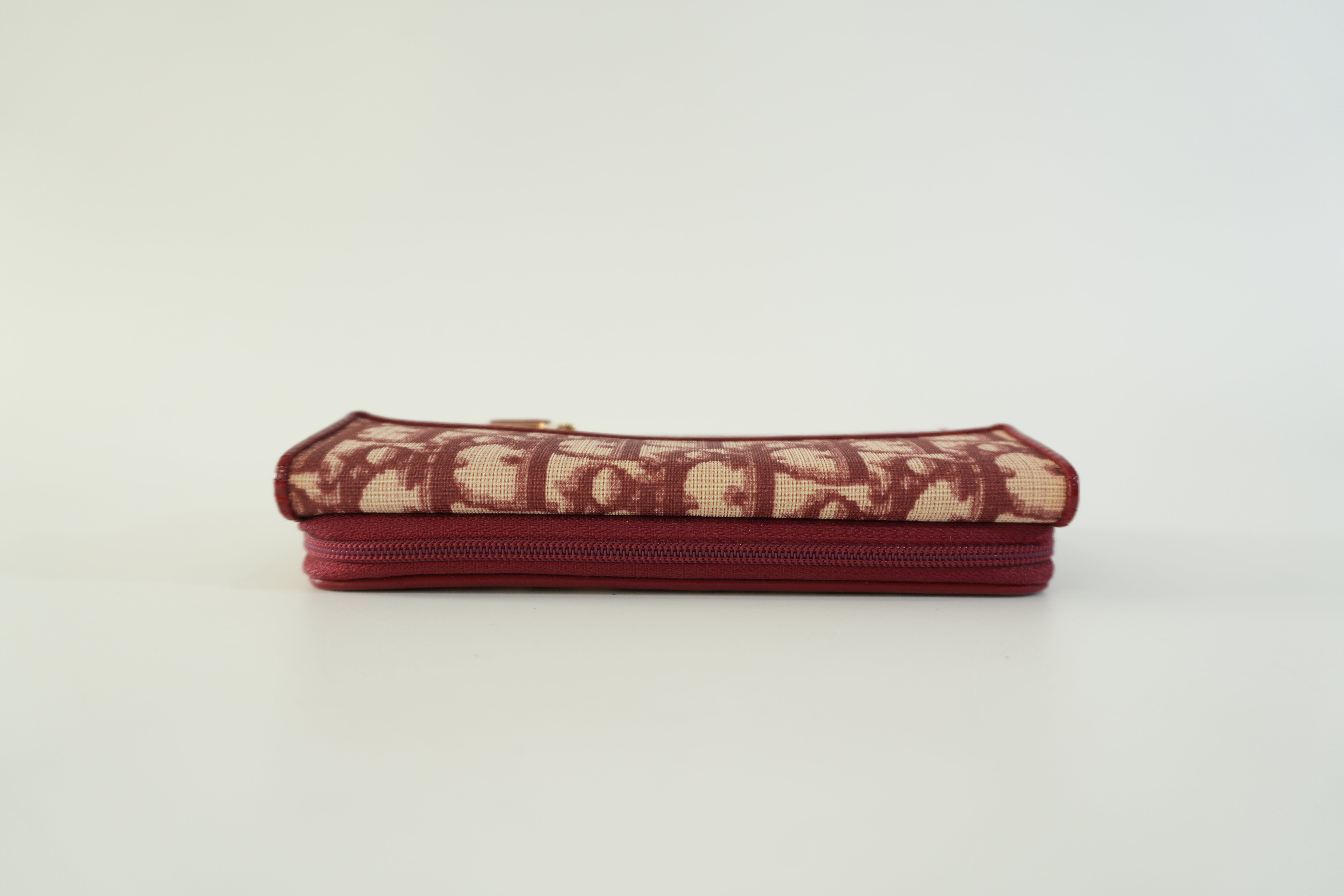 Pre-owned Christian Dior Canvas Oblique Short Wallet Burgundy