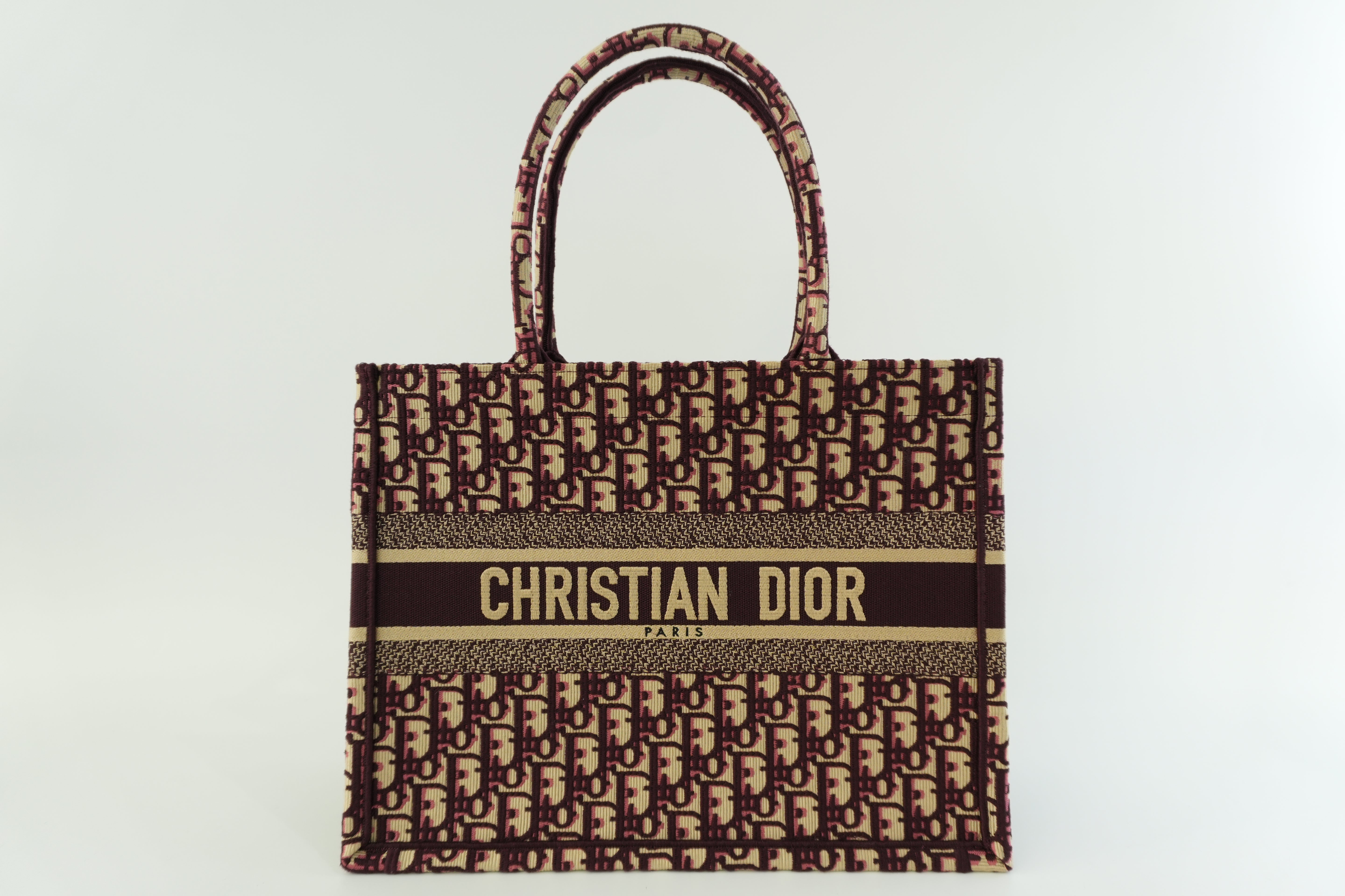 Christian Dior Medium Book Tote Canvas Burgundy Used