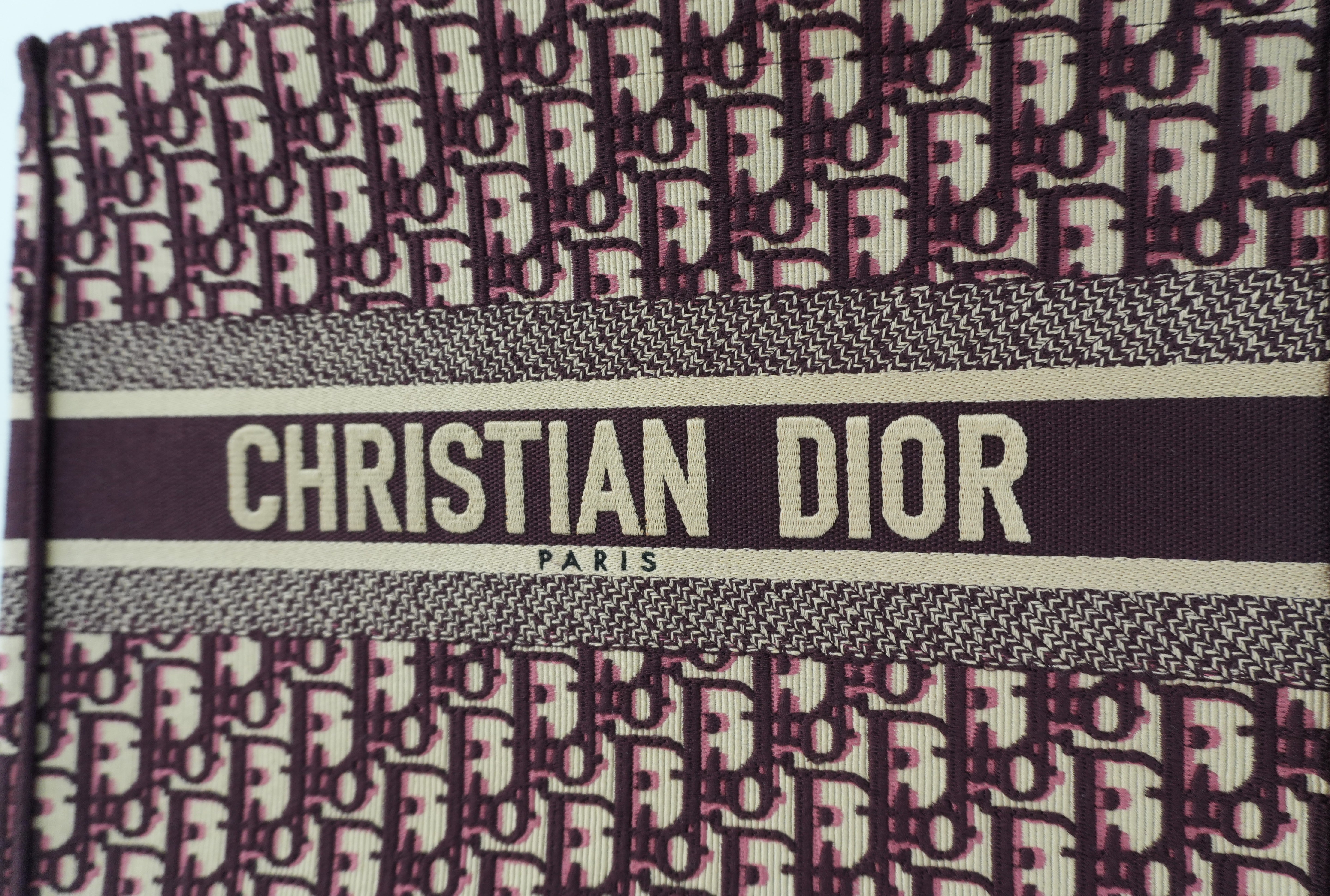 Christian Dior Medium Book Tote Canvas Burgundy Used