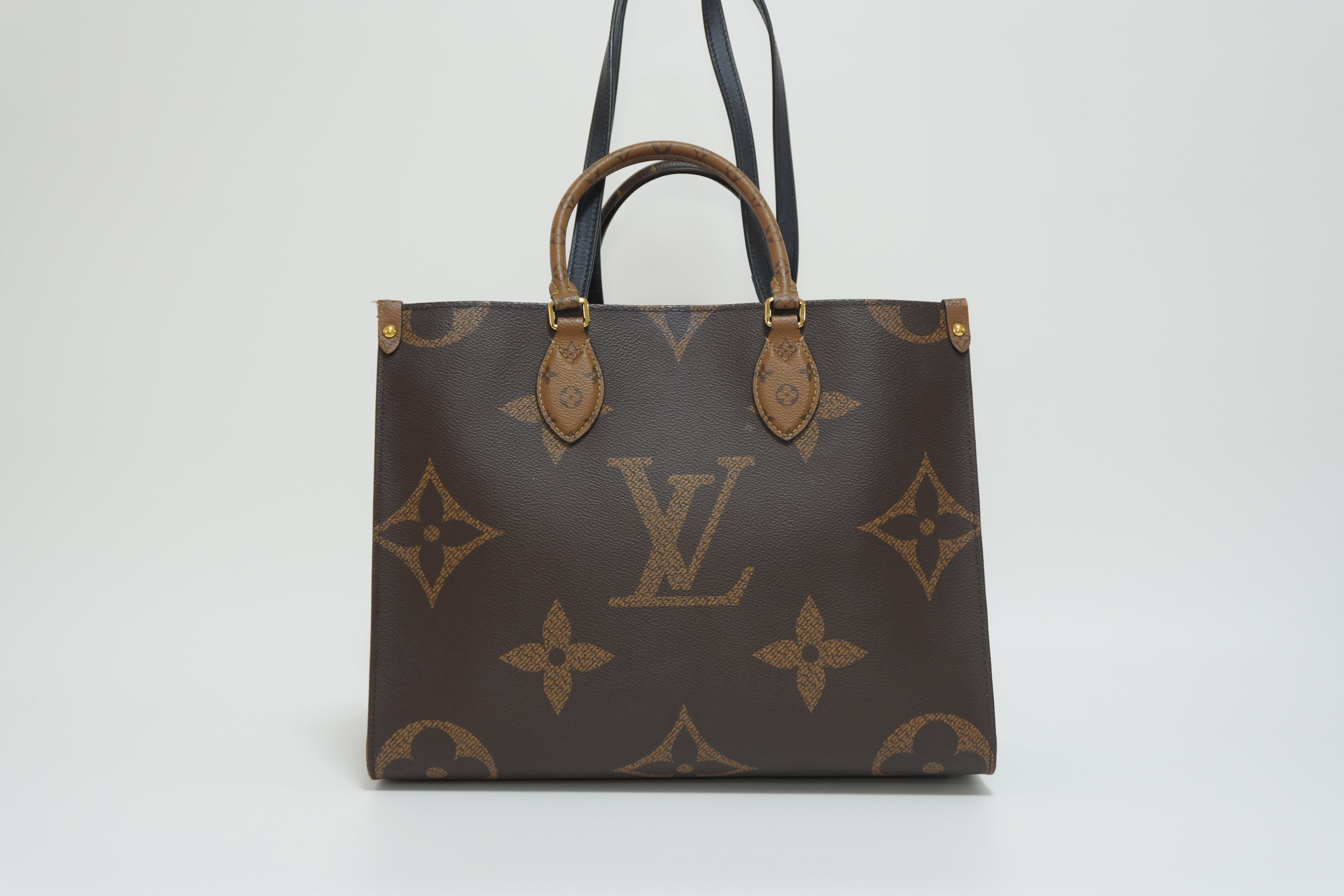 Louis Vuitton Canvas Reverse Giant On the Go MM Tote Bag Brown Used