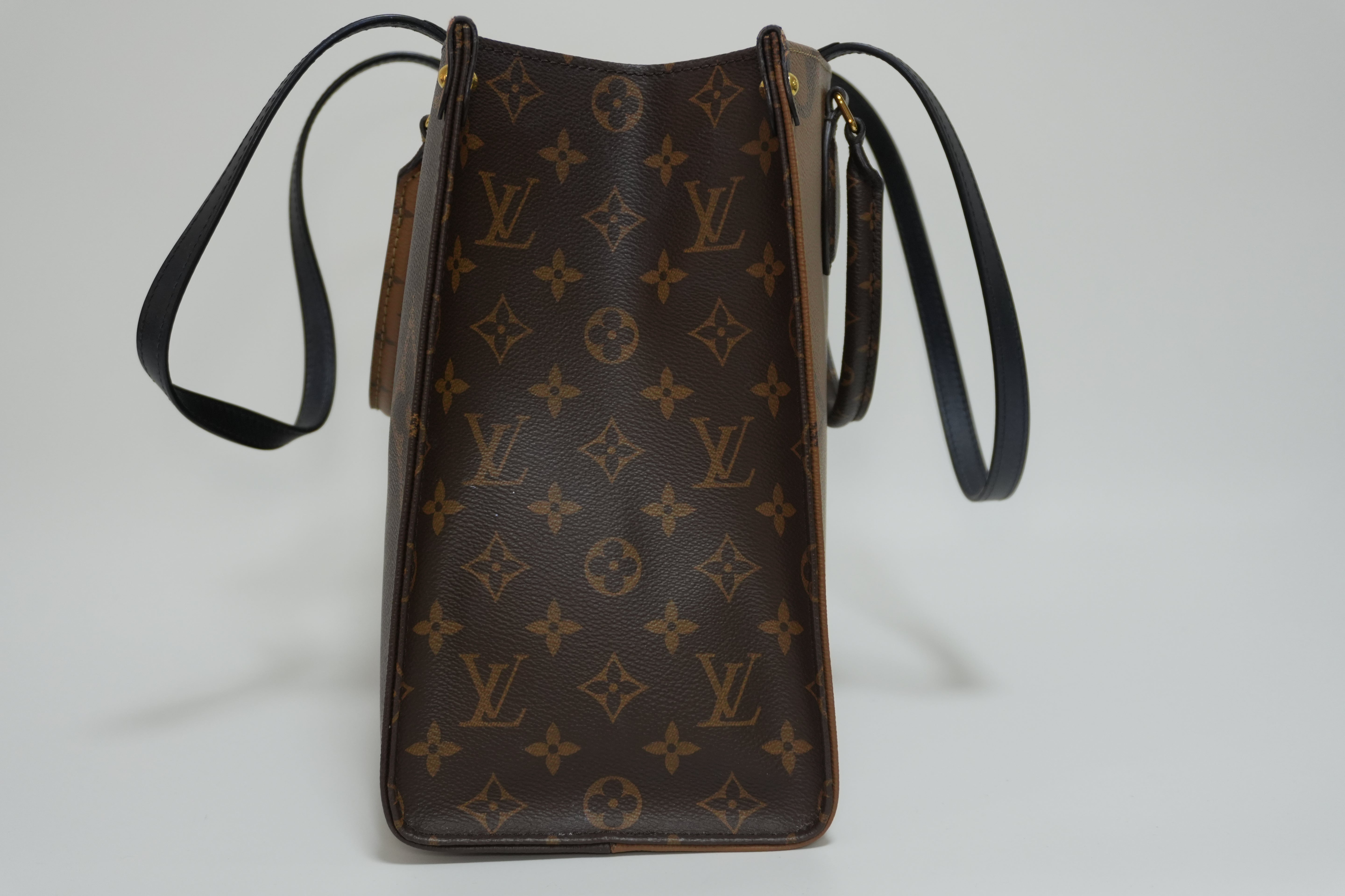 Louis Vuitton Canvas Reverse Giant On the Go MM Tote Bag Brown Used