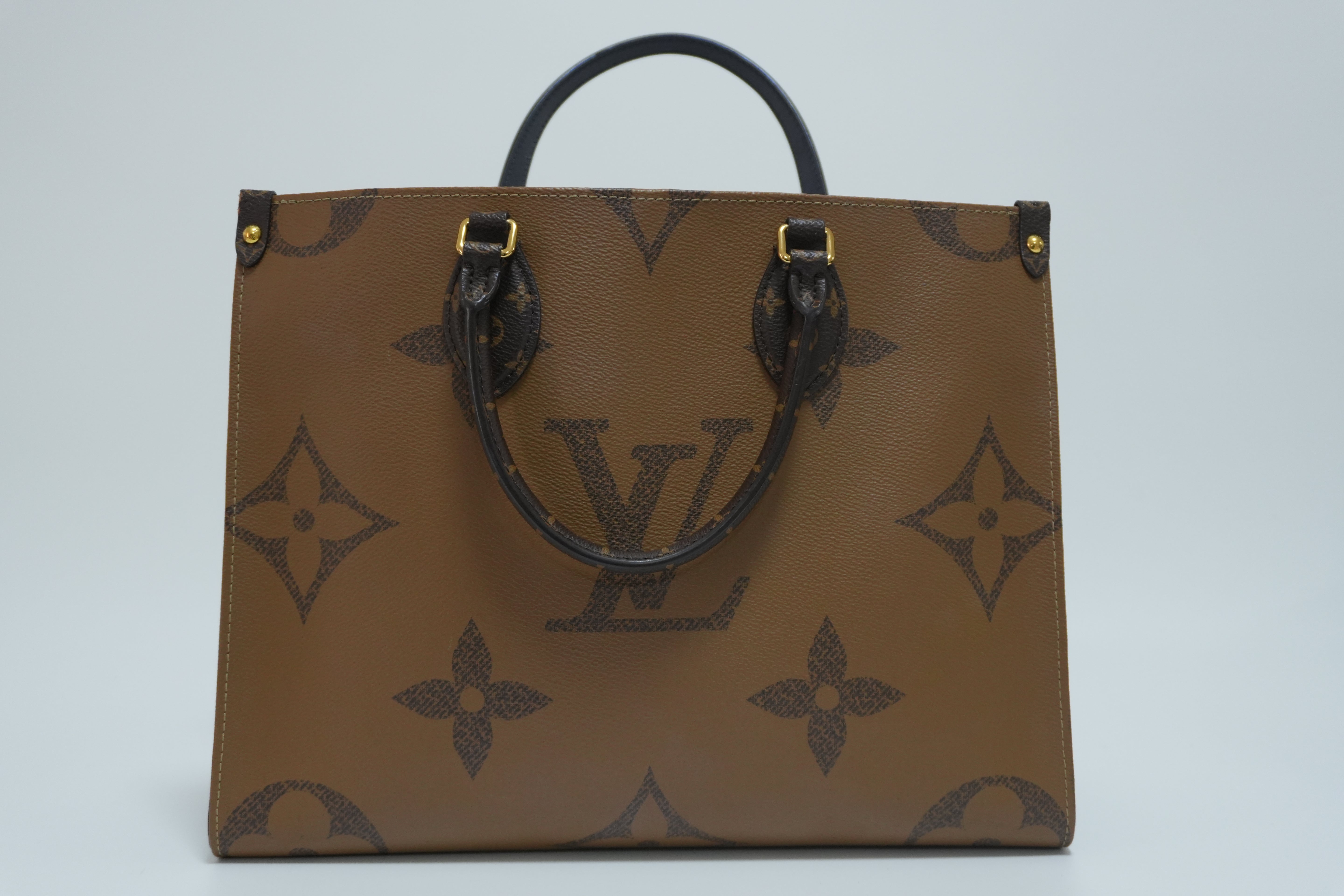 Louis Vuitton Canvas Reverse Giant On the Go MM Tote Bag Brown Used