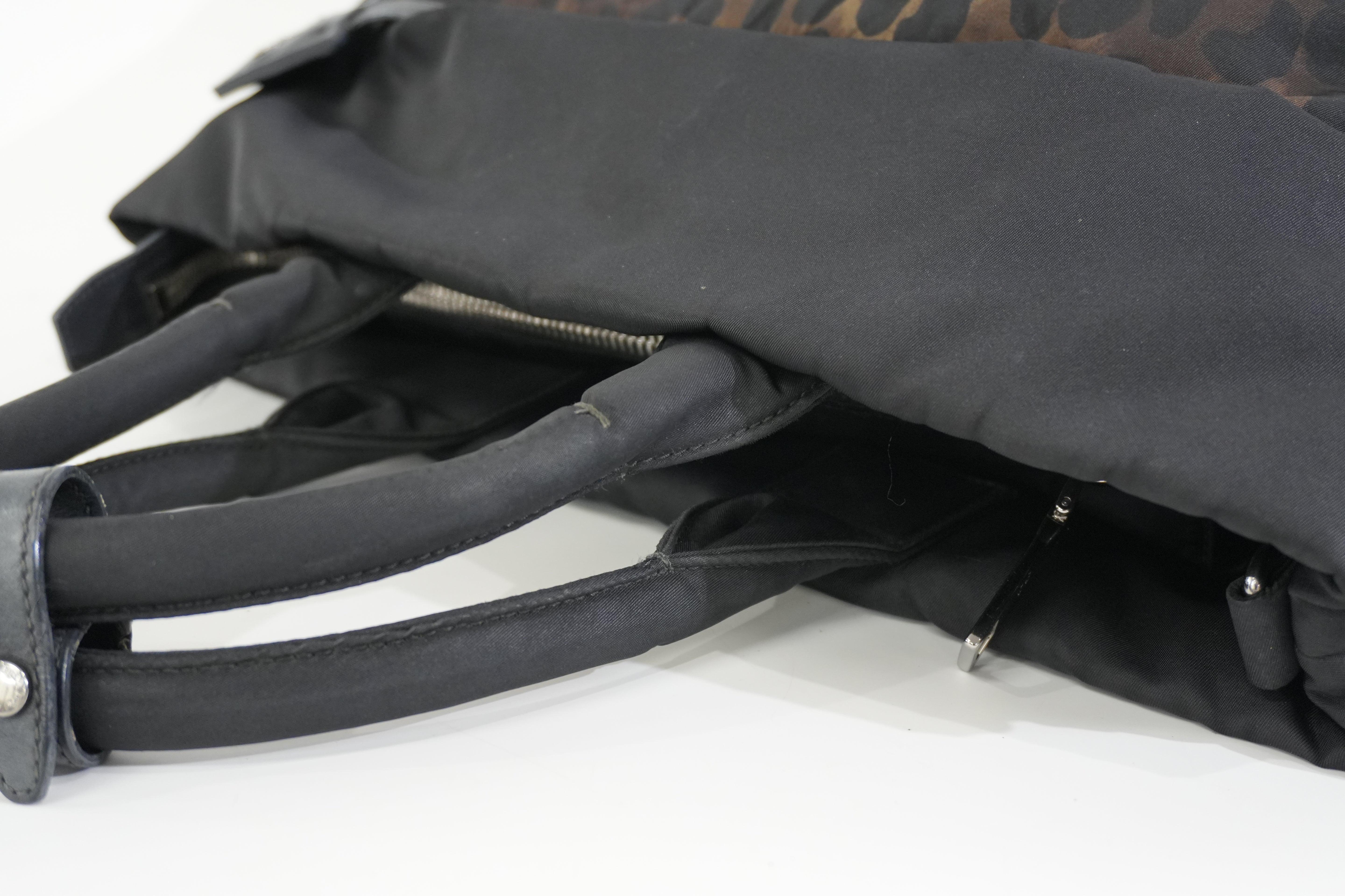 Pre-owned Prada Nylon Padded Animal Print Handbag Brown and Black