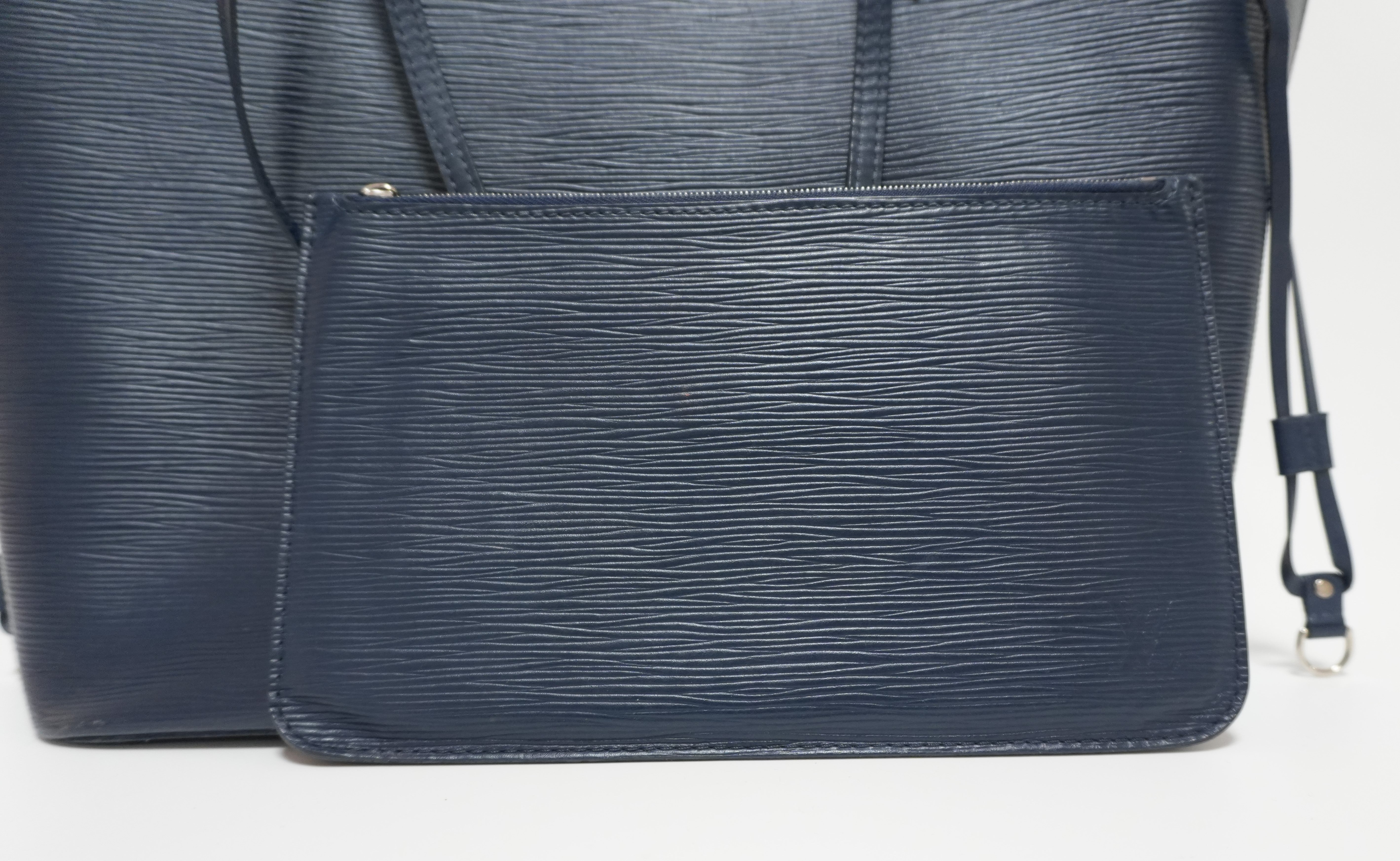 Louis Vuitton Neverfull MM Shoulder Tote Bag Blue Used