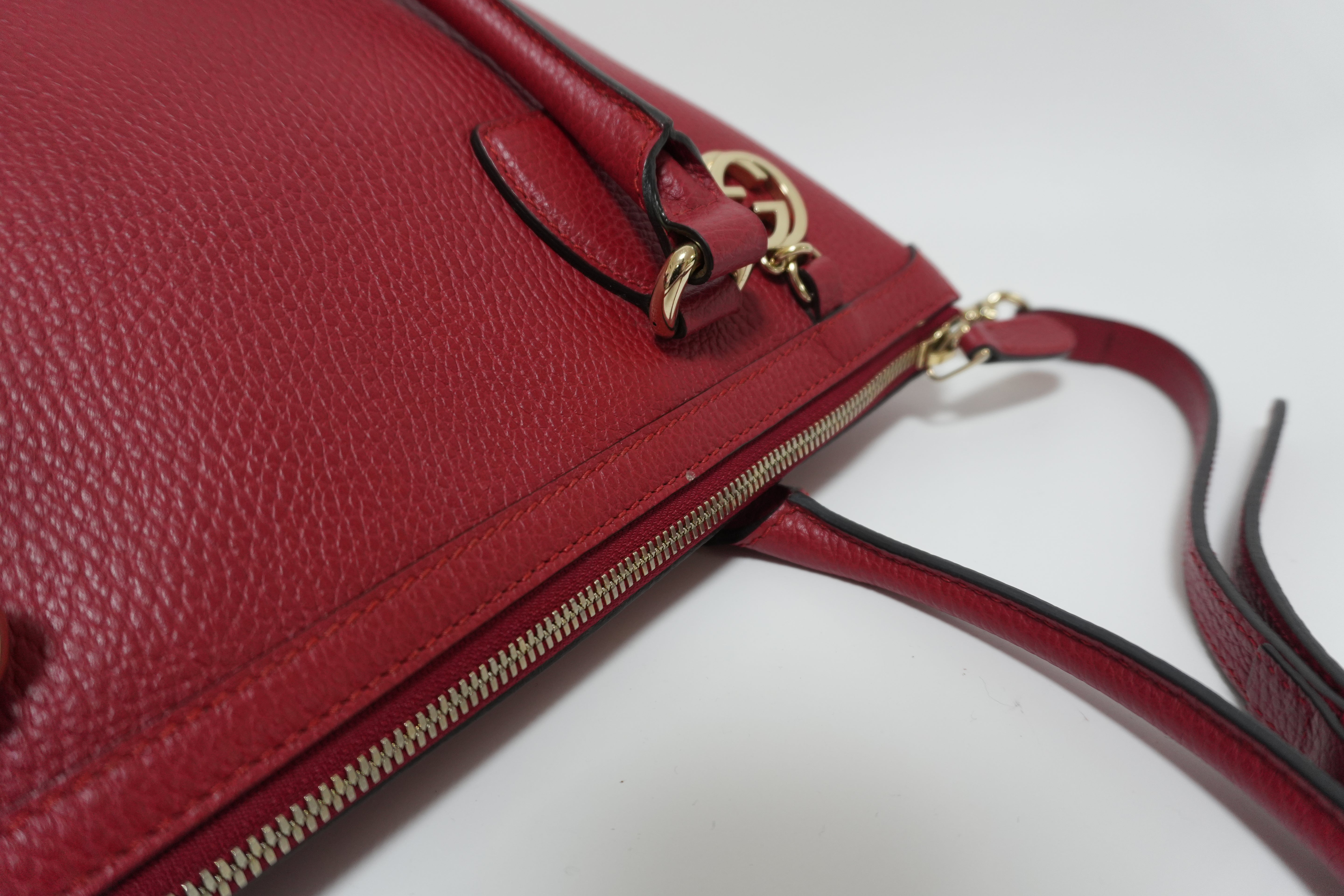 Gucci Charmy Leather Two-Way Handbag Red Used