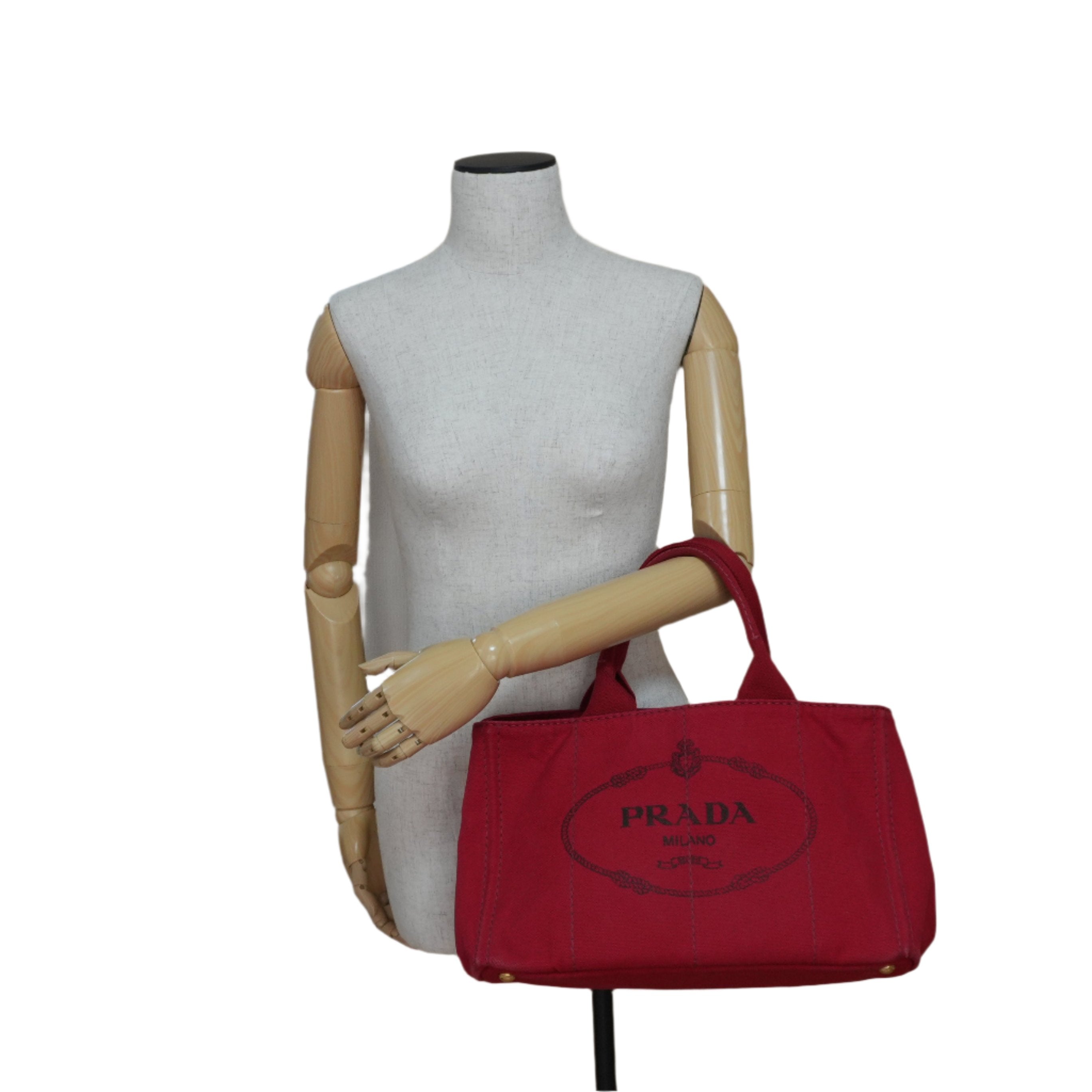 Prada Canvas Canapa Red Handbag Used