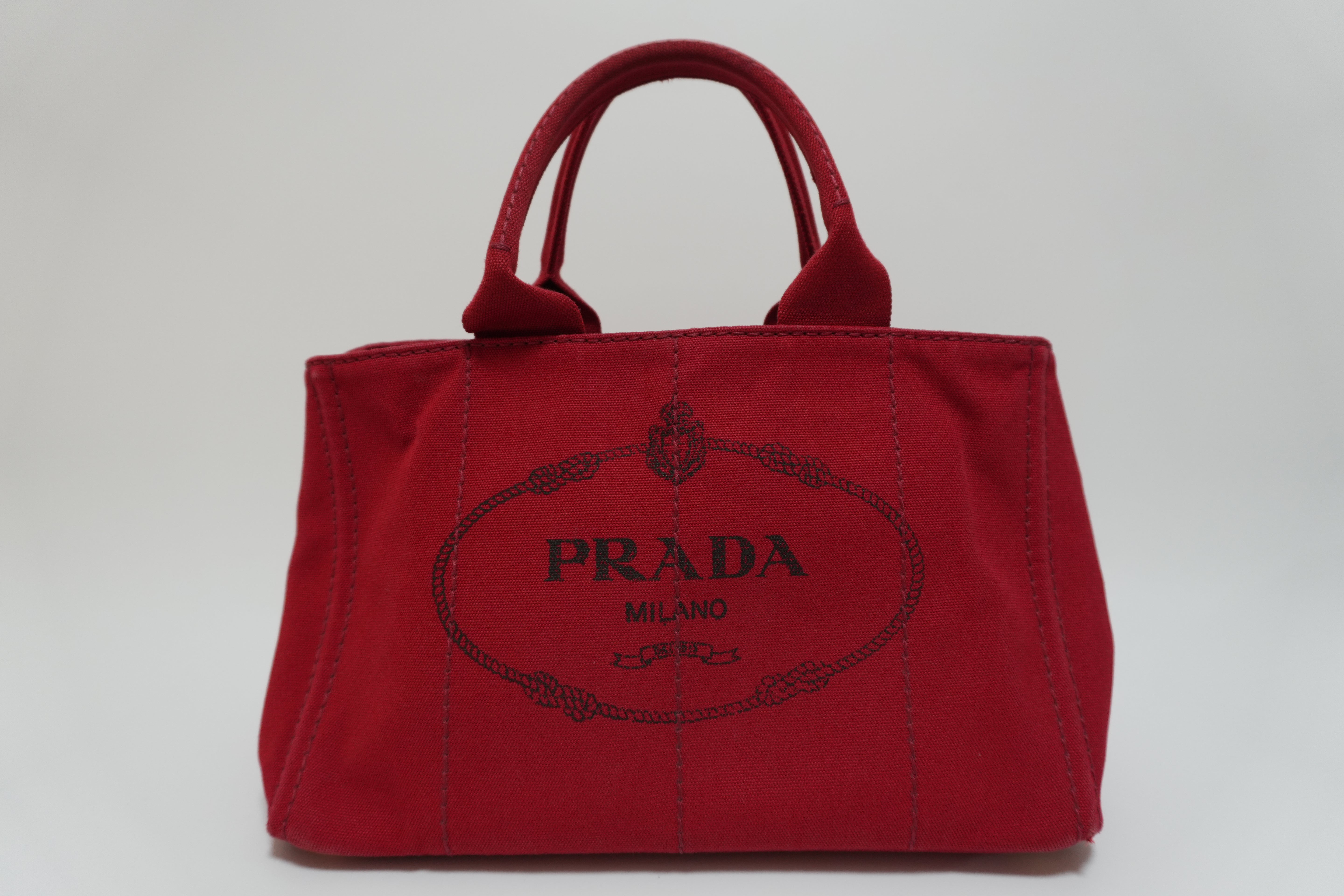 Prada Canvas Canapa Red Handbag Used