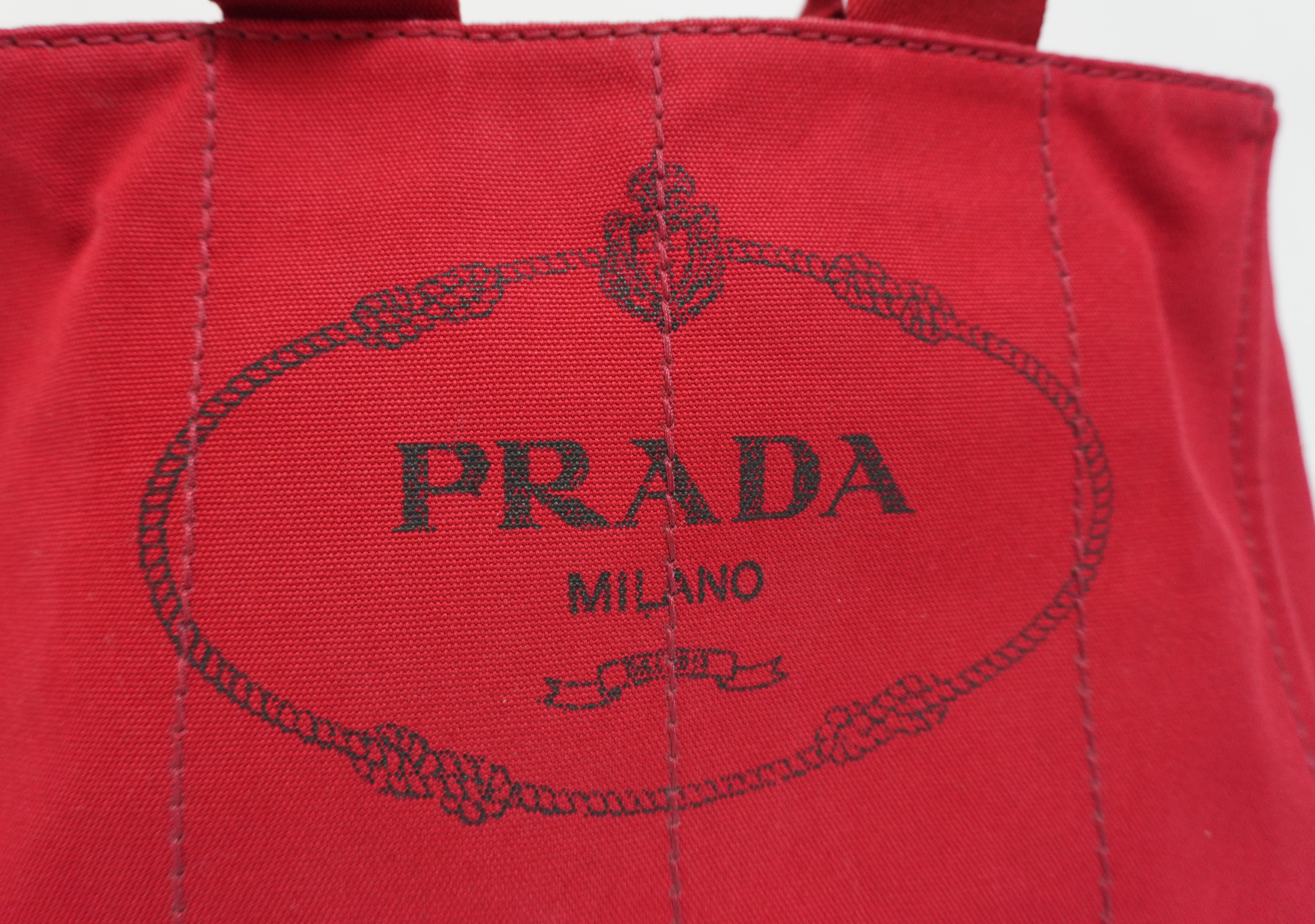 Prada Canvas Canapa Red Handbag Used