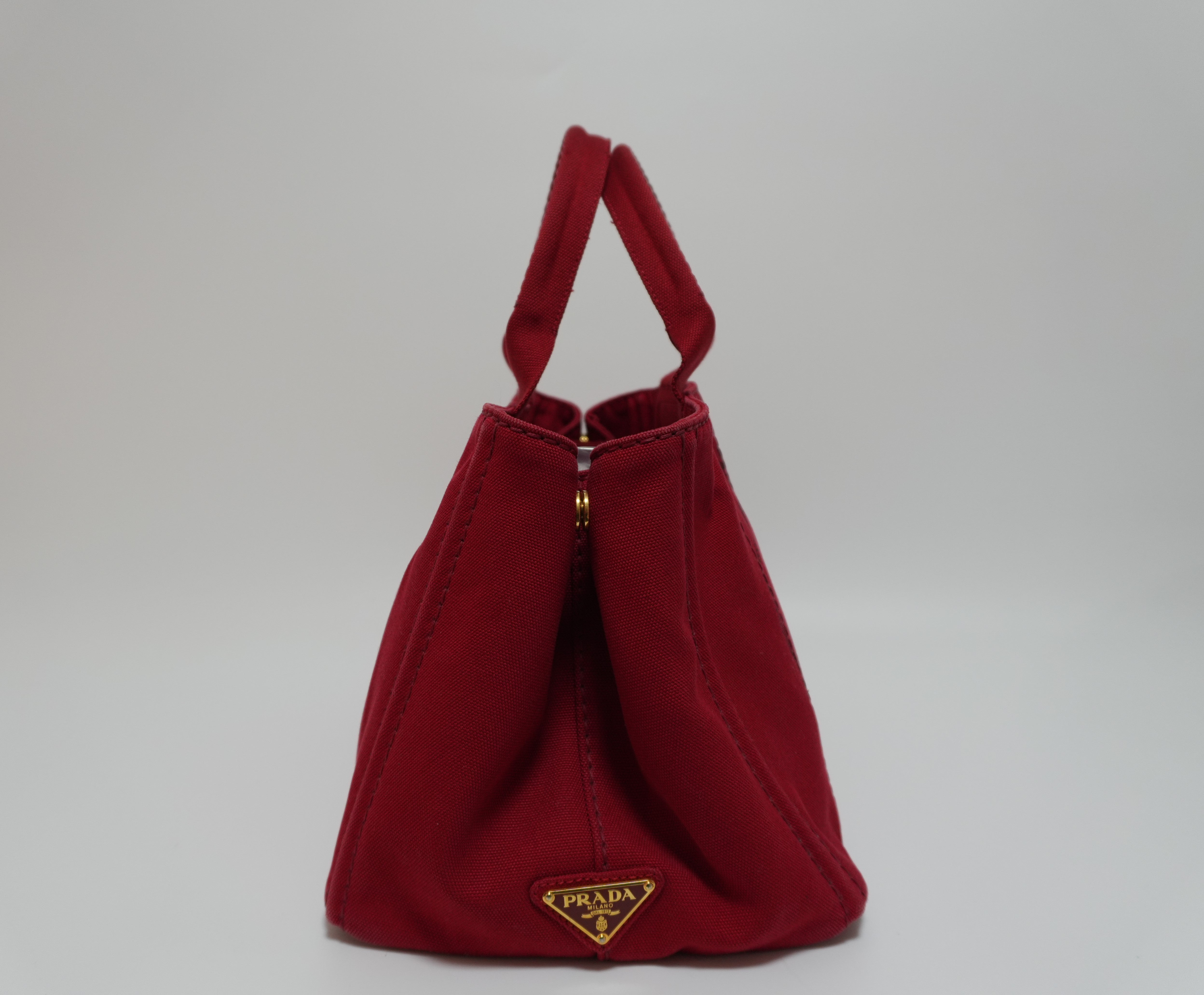 Prada Canvas Canapa Red Handbag Used