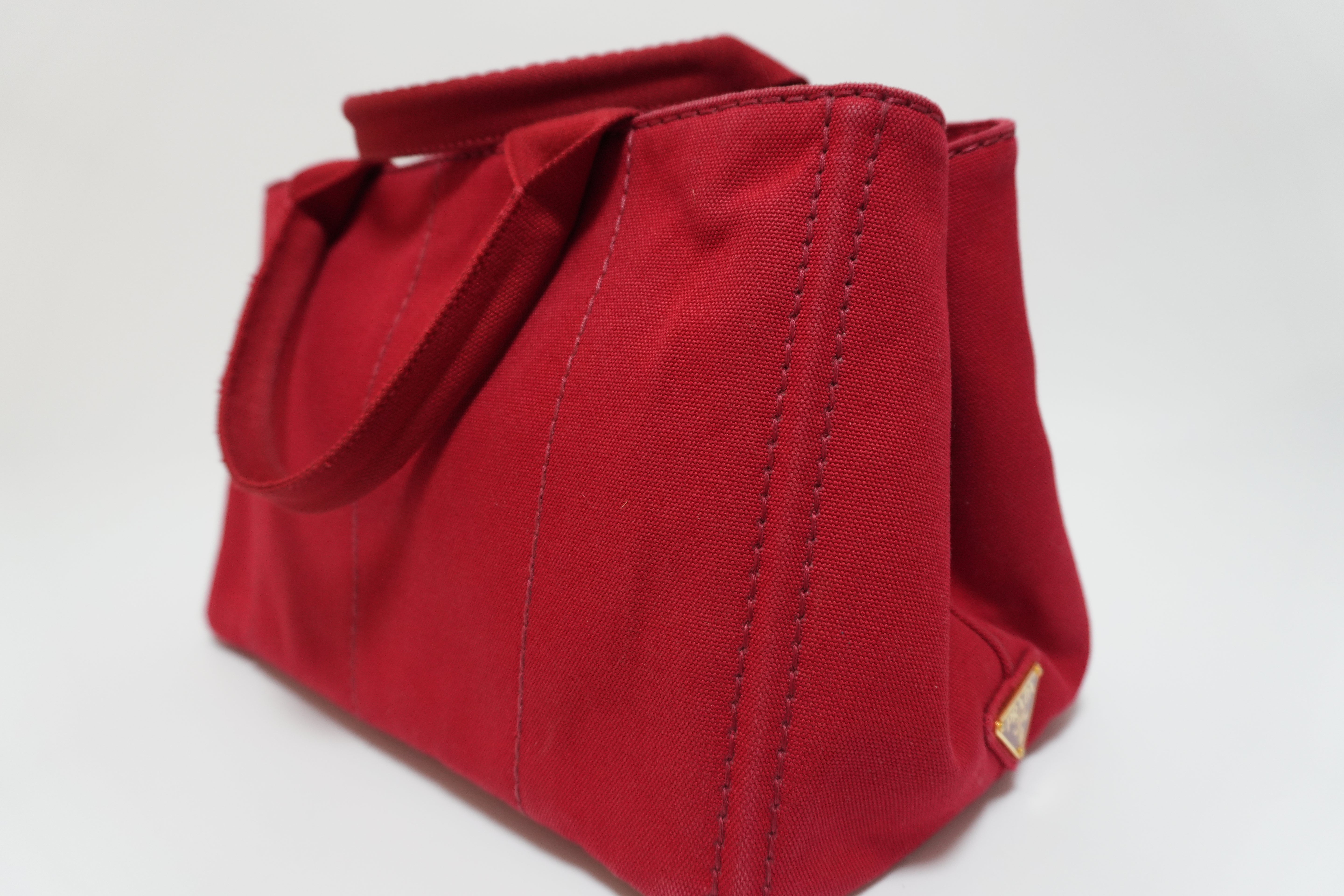 Prada Canvas Canapa Red Handbag Used