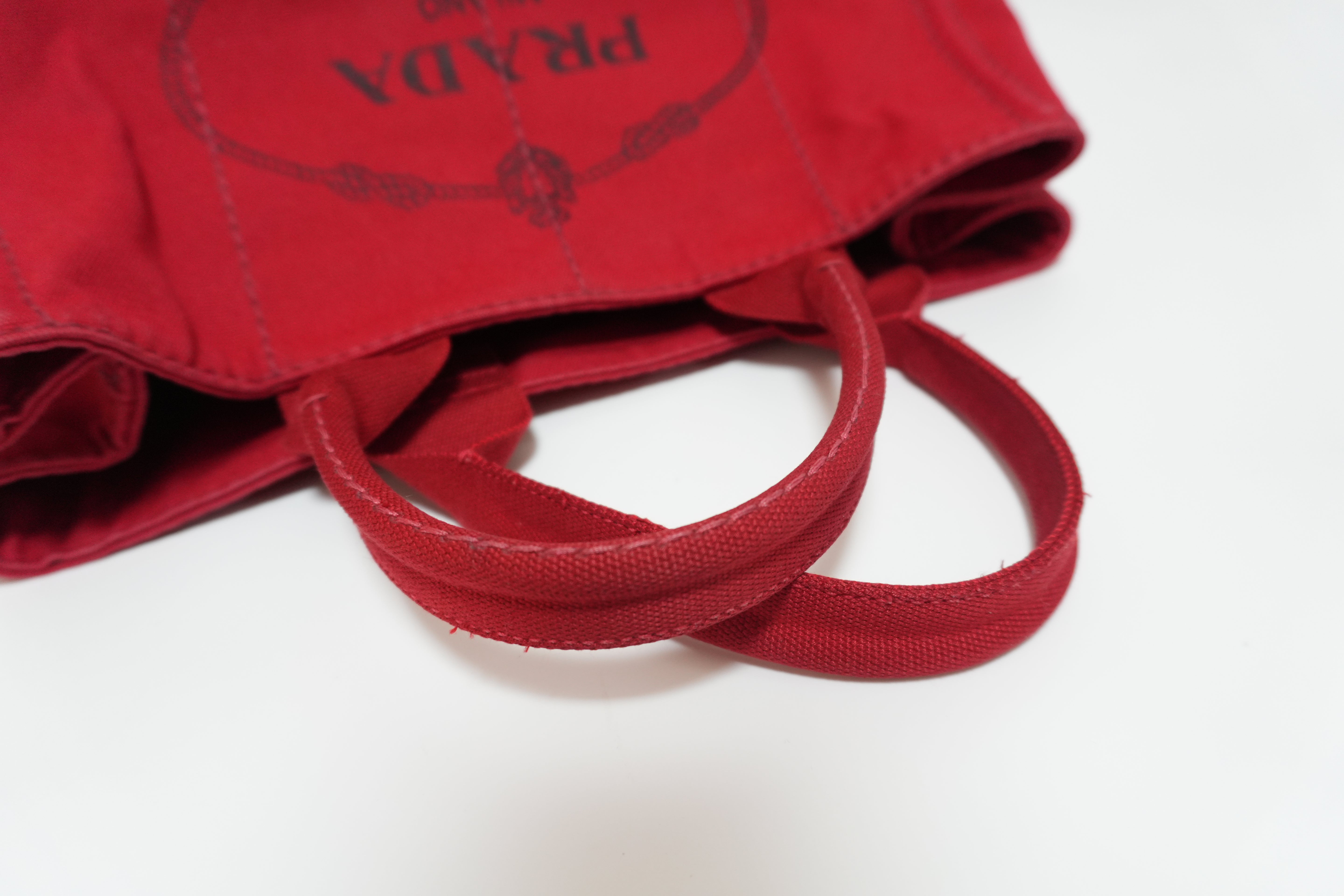 Prada Canvas Canapa Red Handbag Used