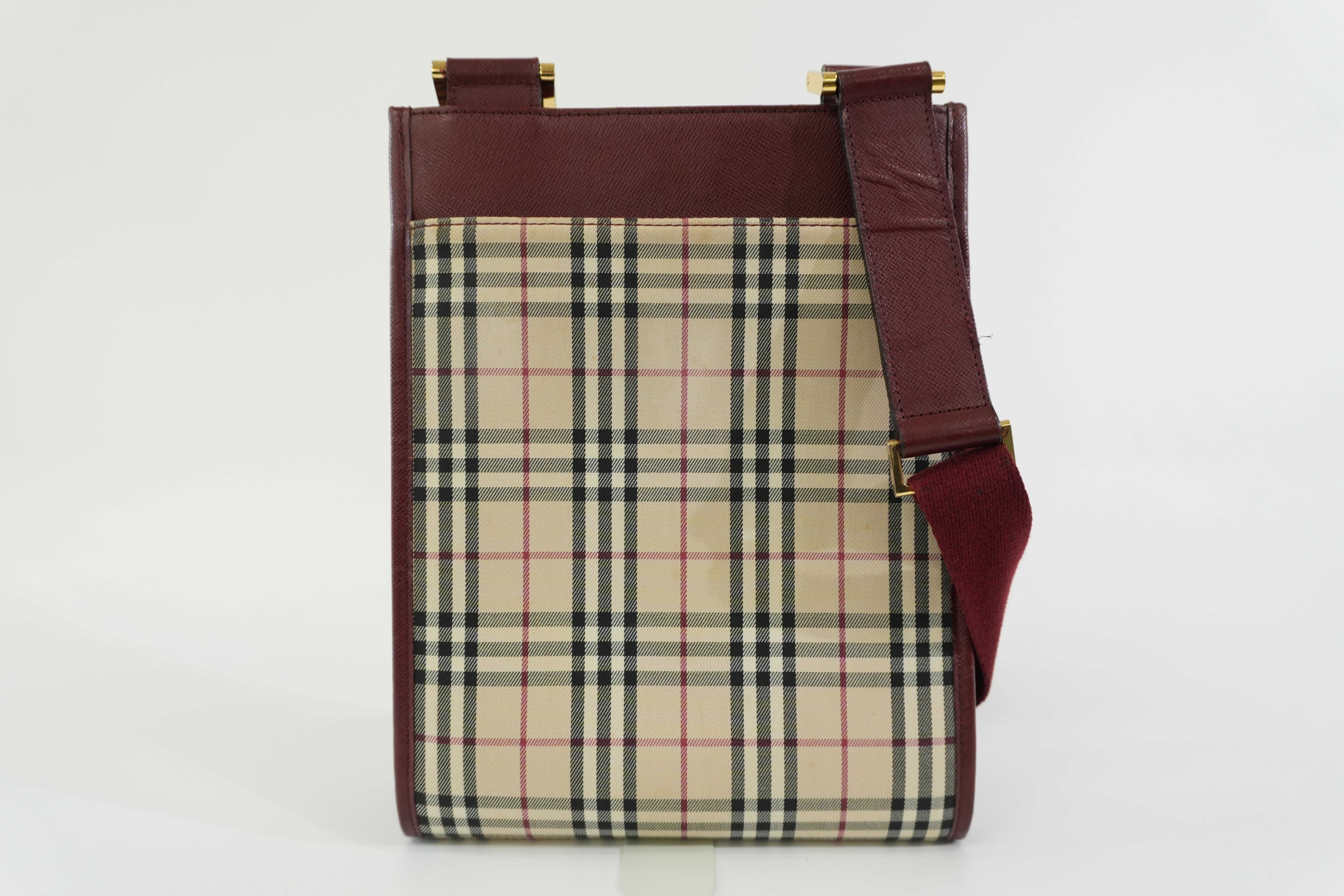 Pre-owned Burberry Nova Check Shoulder Bag Burgundy and Beige