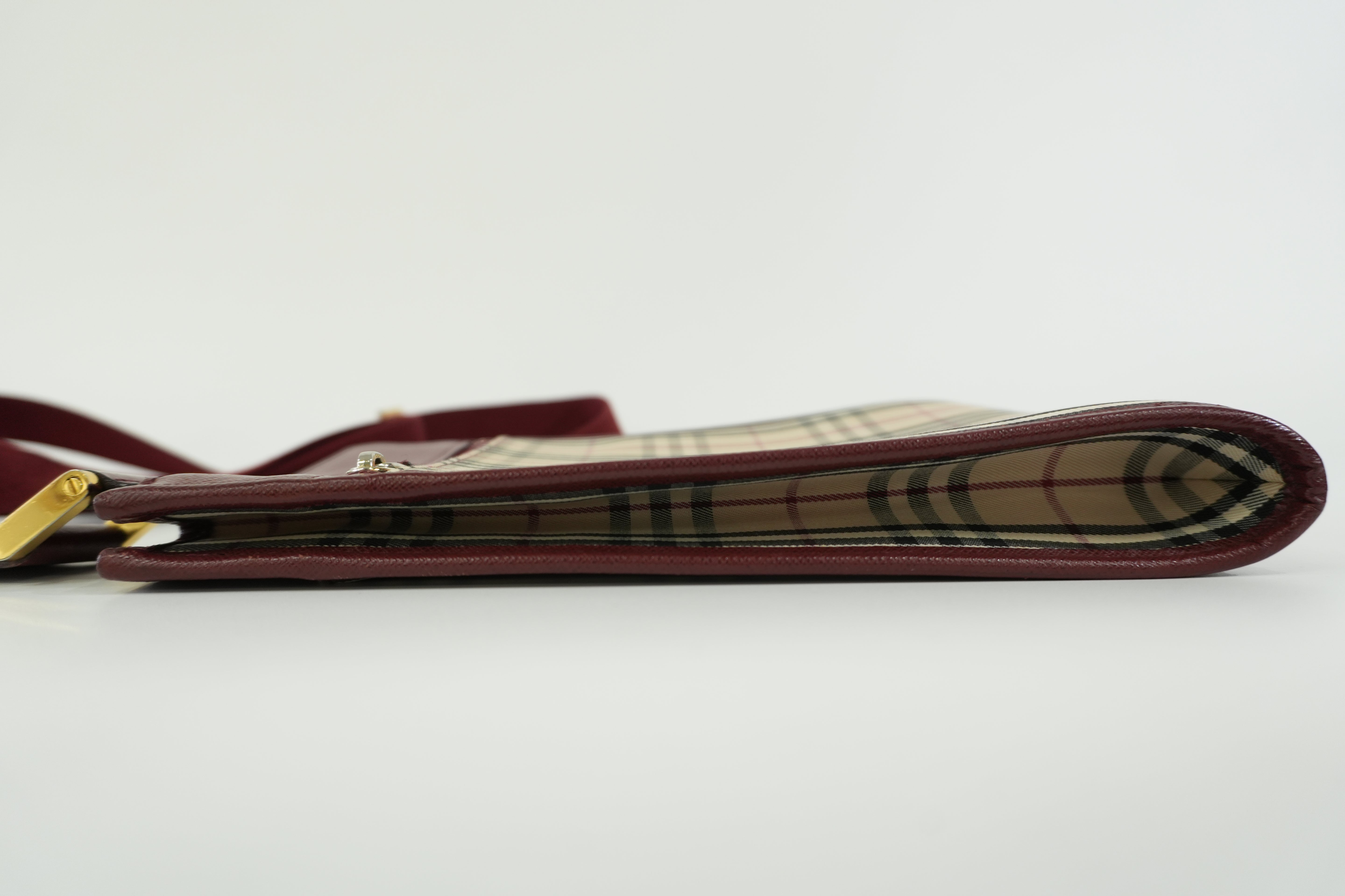 Pre-owned Burberry Nova Check Shoulder Bag Burgundy and Beige