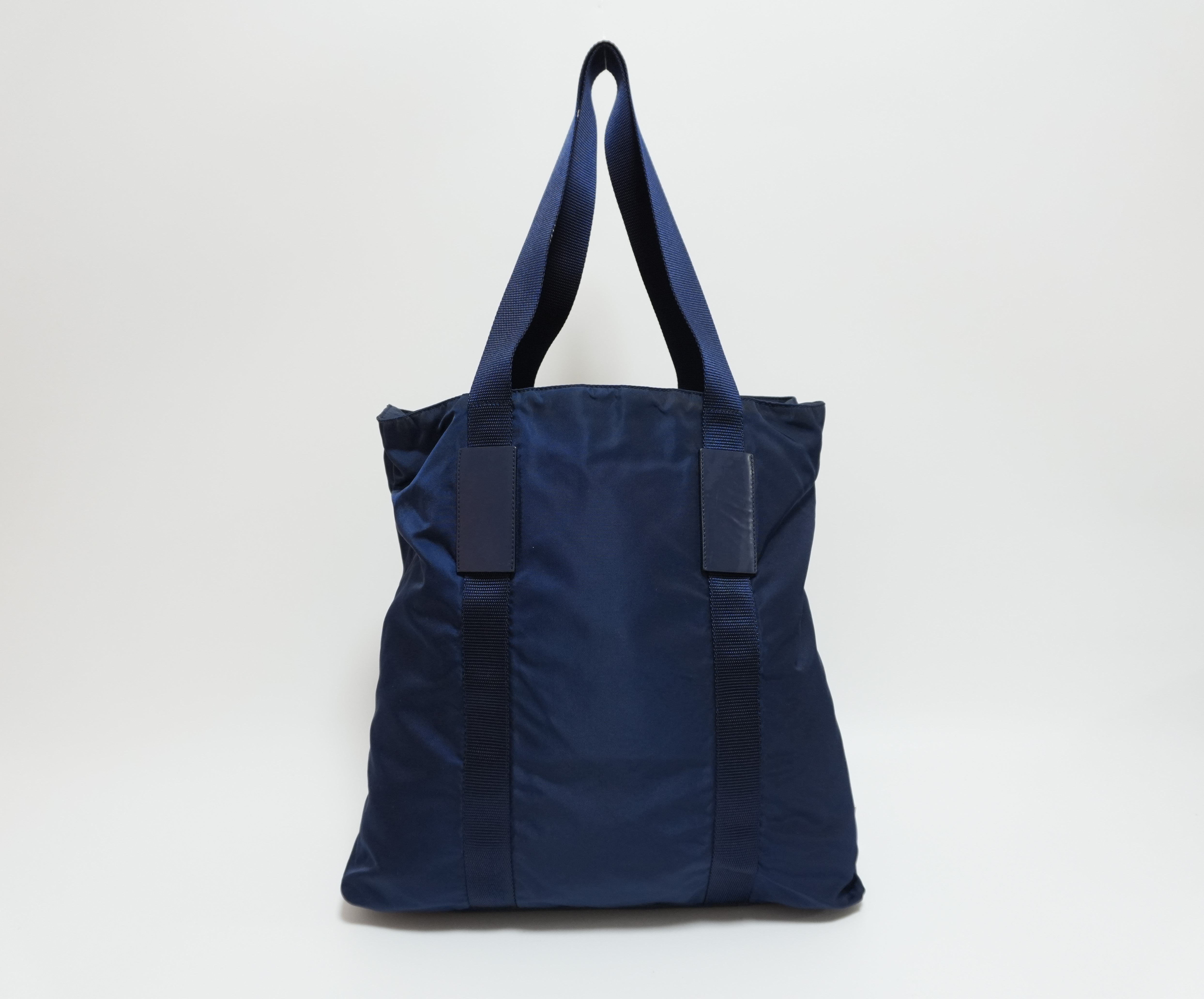 Prada Nylon Shoulder Tote Bag Blue Used