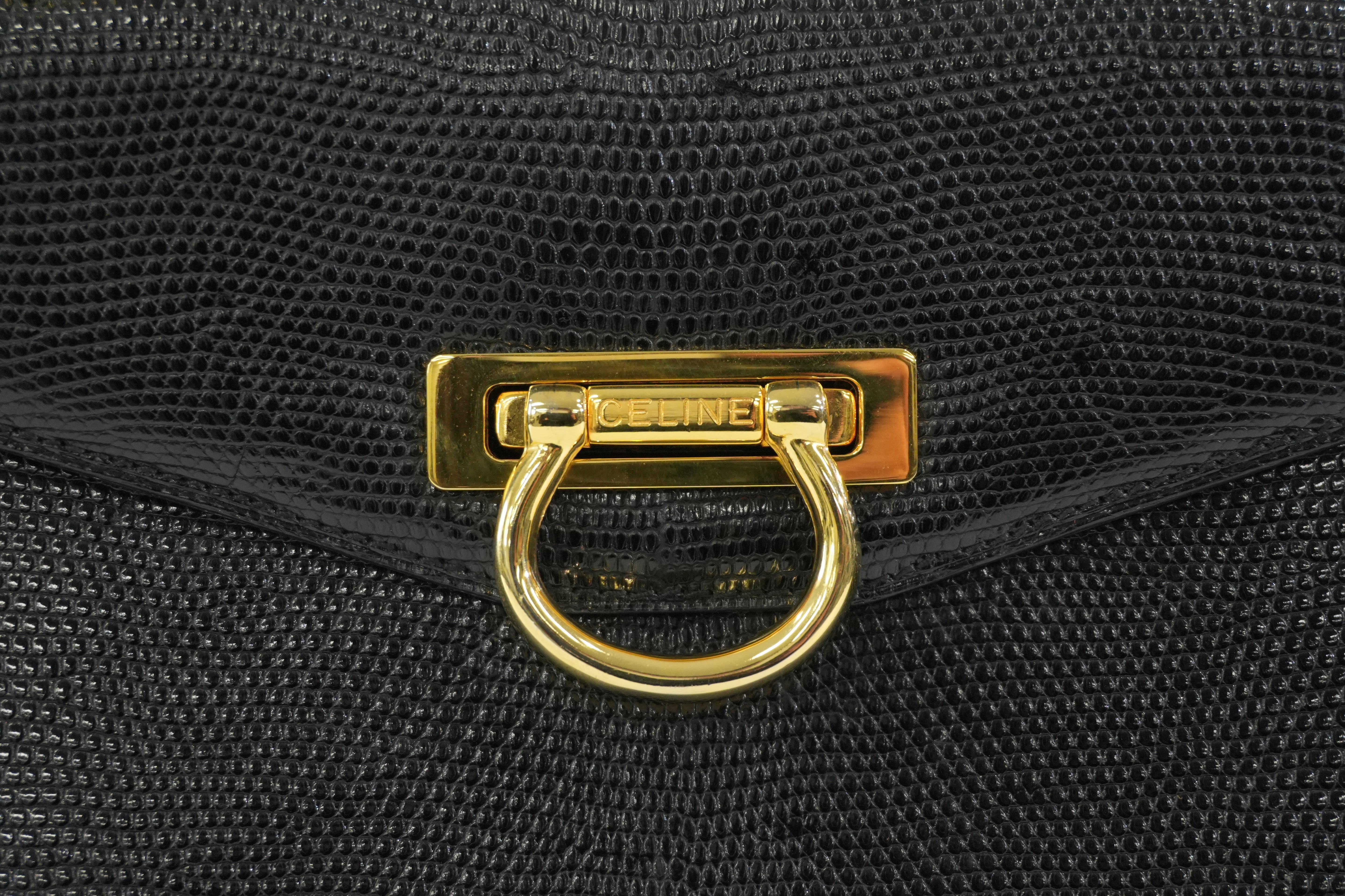 Pre-owned Celine Lizard Leather Box Pattern Shoulder Bag Black