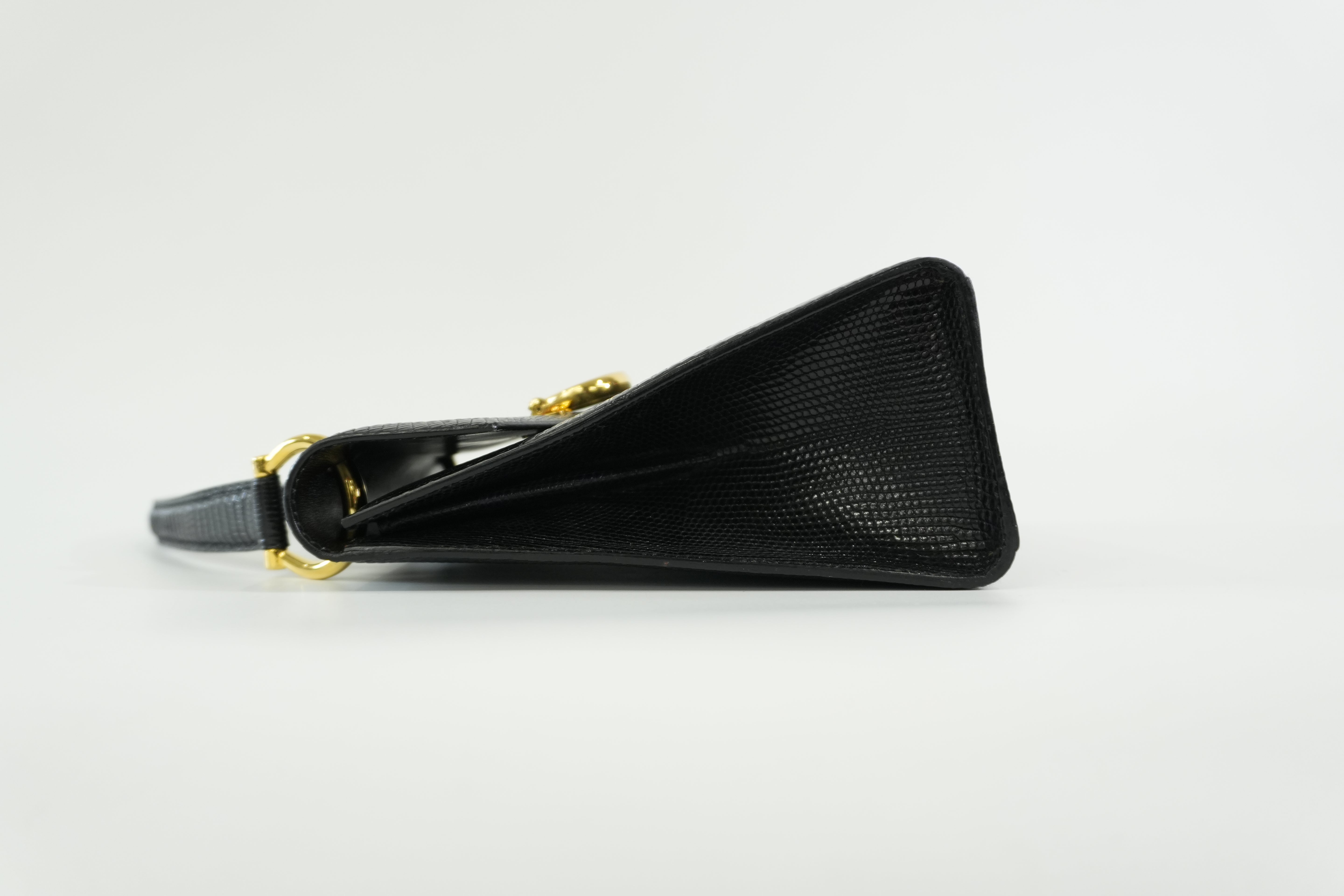 Pre-owned Celine Lizard Leather Box Pattern Shoulder Bag Black