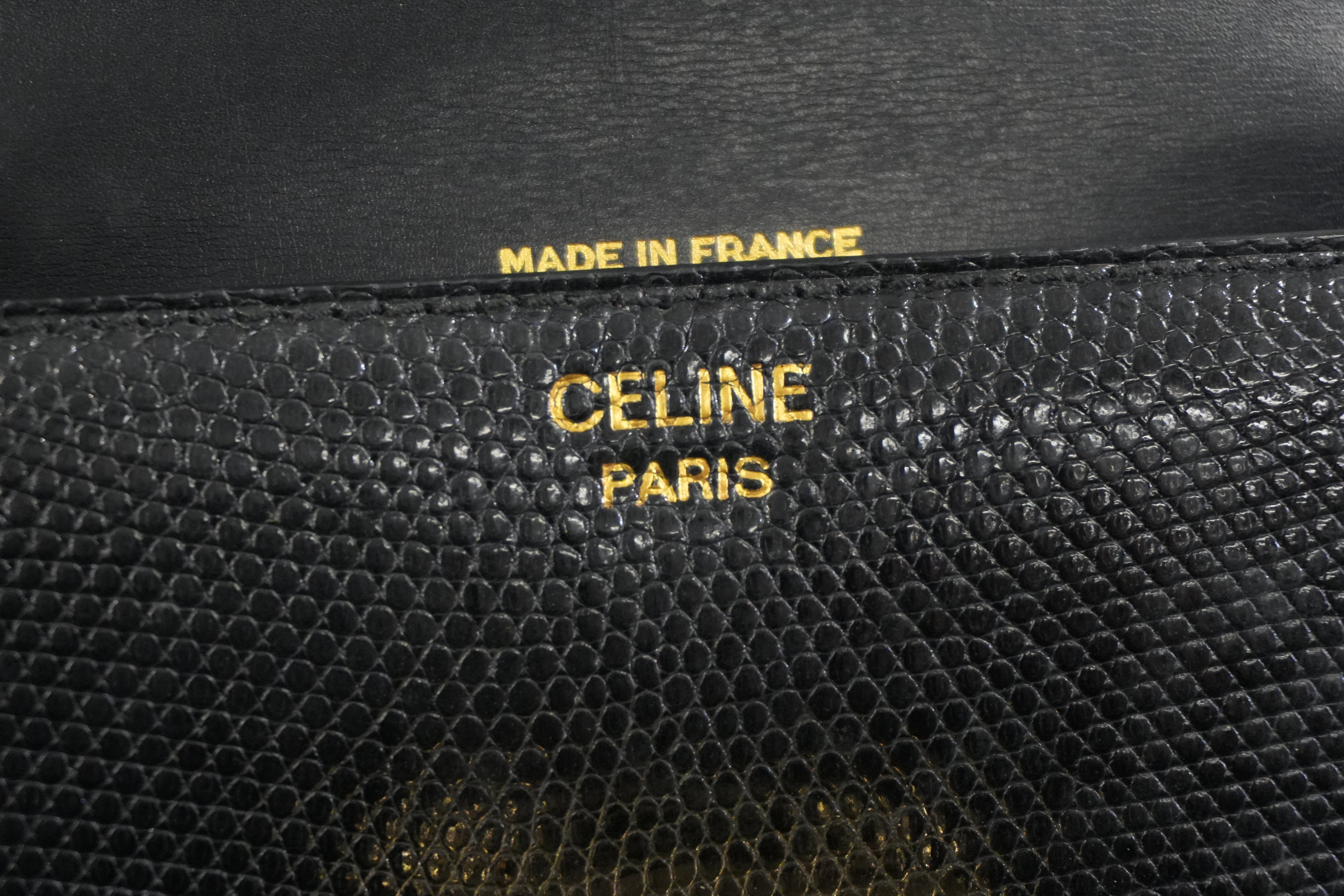 Pre-owned Celine Lizard Leather Box Pattern Shoulder Bag Black
